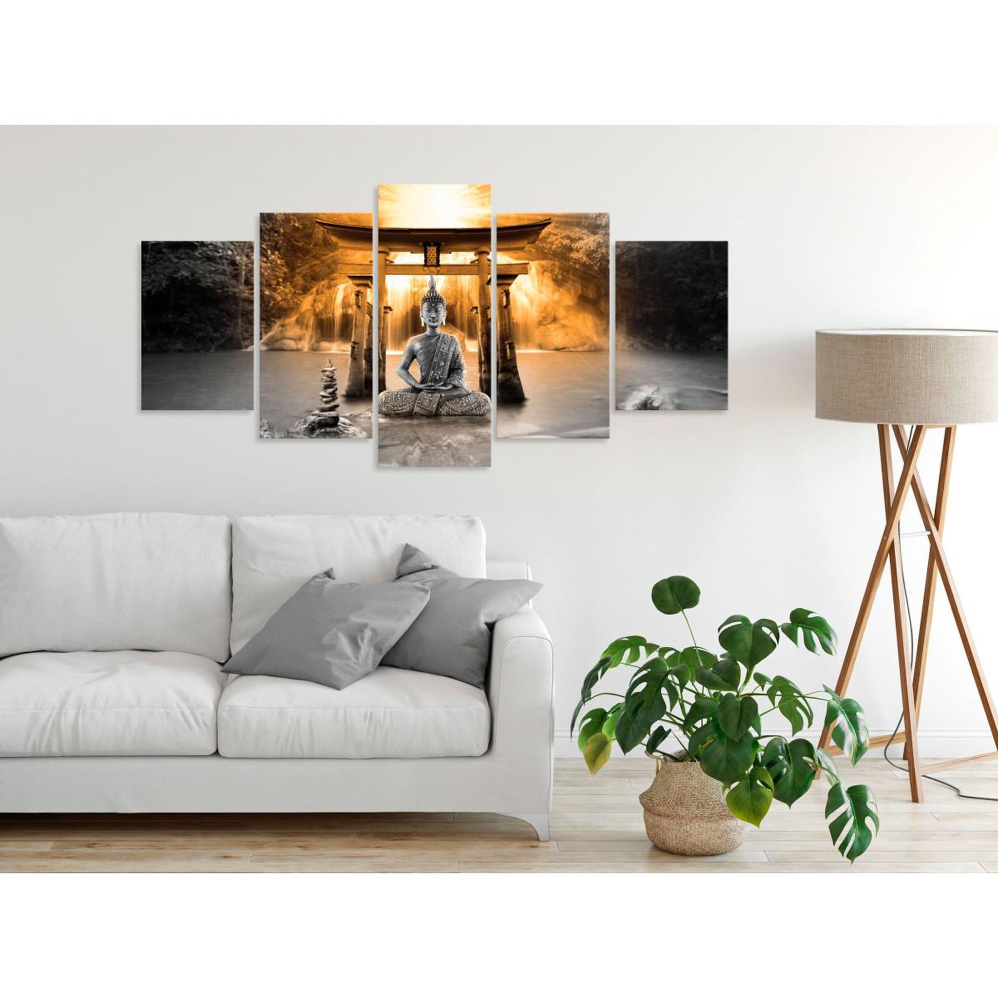 Voir la diapositive 2 : Paris Prix Tableau 5 Panneaux  Buddha Smile Wide Orange