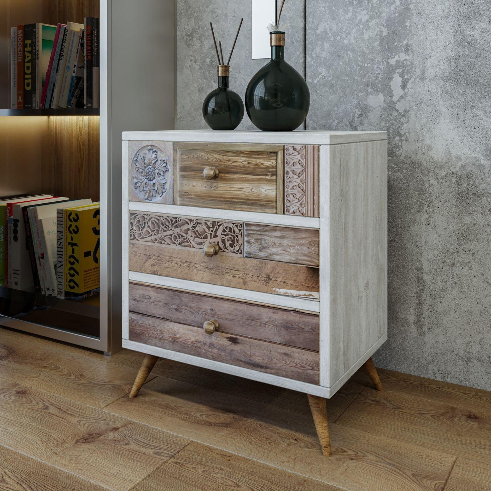 Voir la diapositive 2 : TOILINUX Commode liza - blanc et marron
