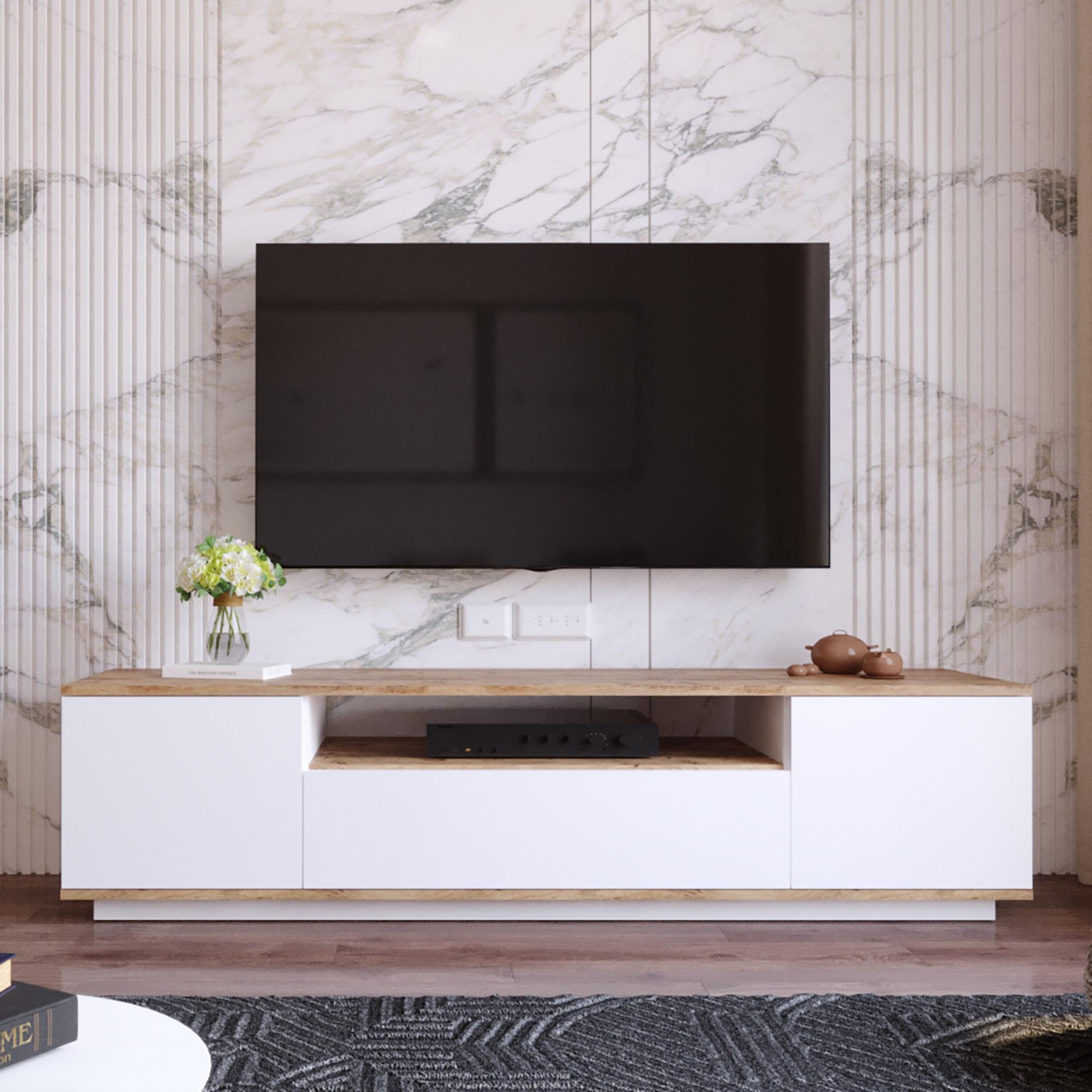 Voir la diapositive 2 : Habitat et Jardin Meuble tv en bois  fr7  - 180 x 44 x 44 cm - pin atlantiqueblanc