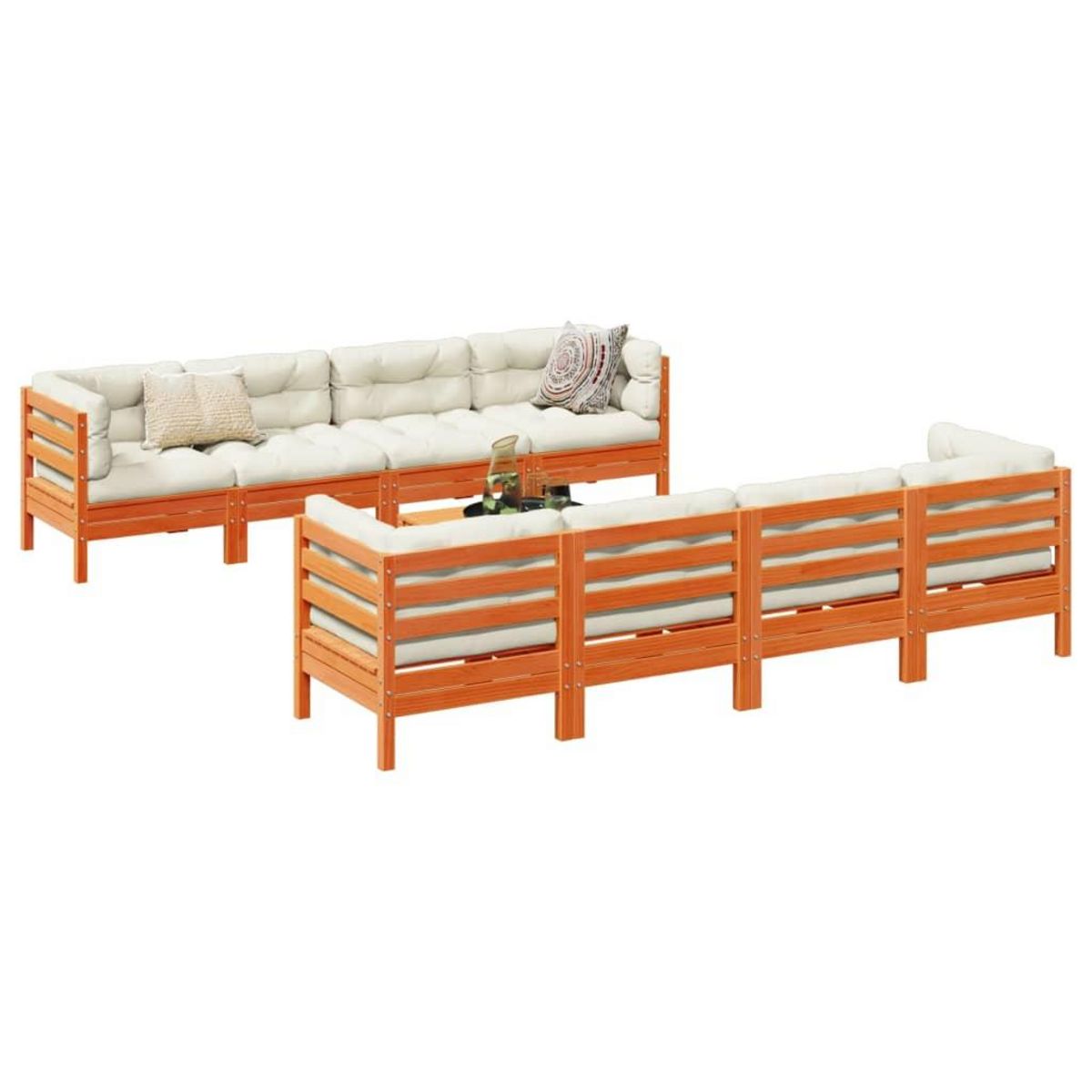 VIDAXL Salon de jardin 9 pcs avec coussins marron cire bois pin massif