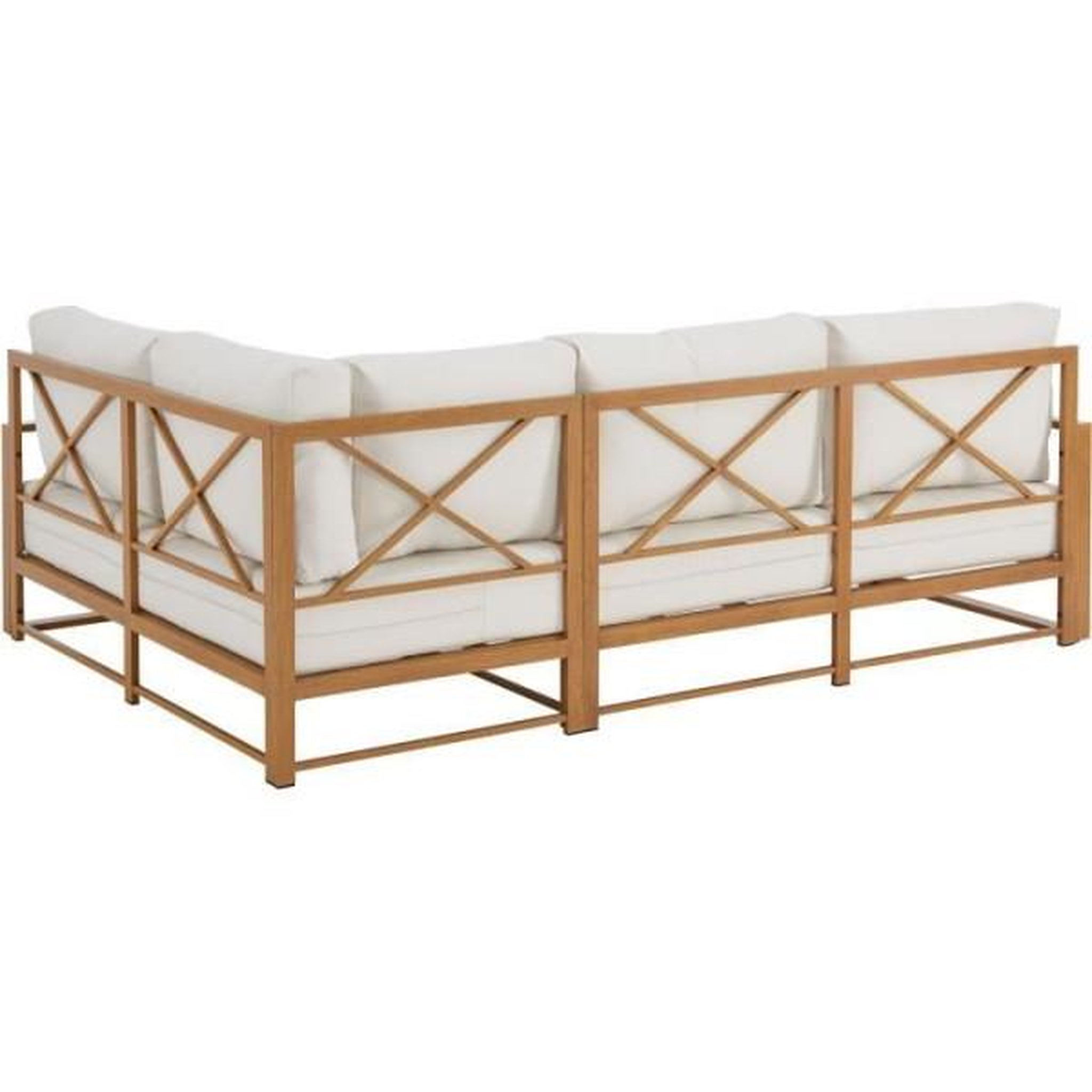Voir la diapositive 5 : Salon de jardin canapé d'angle - Aluminium effet bois - 5 personnes - Ecru