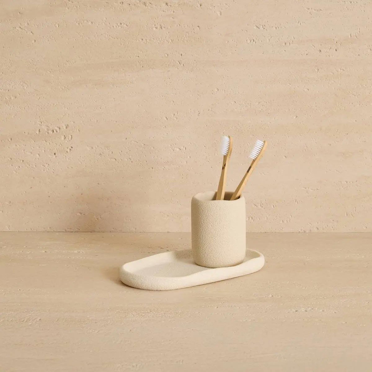 FIVE Gobelet Brosse à Dents en Résine  Olea  9cm Beige