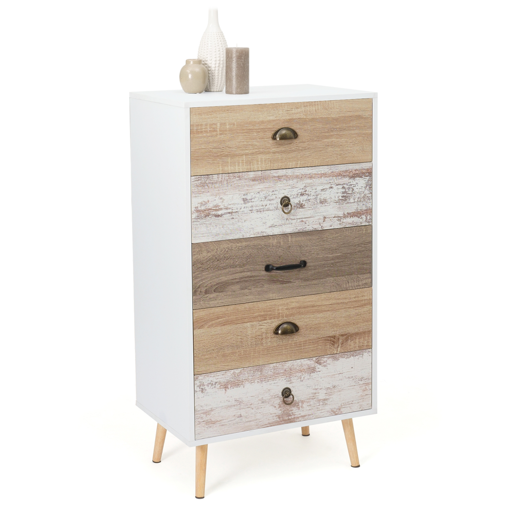 ID MARKET Chiffonnier 5 tiroirs bahia 60x40x110 cm commode semainier design scandinave
