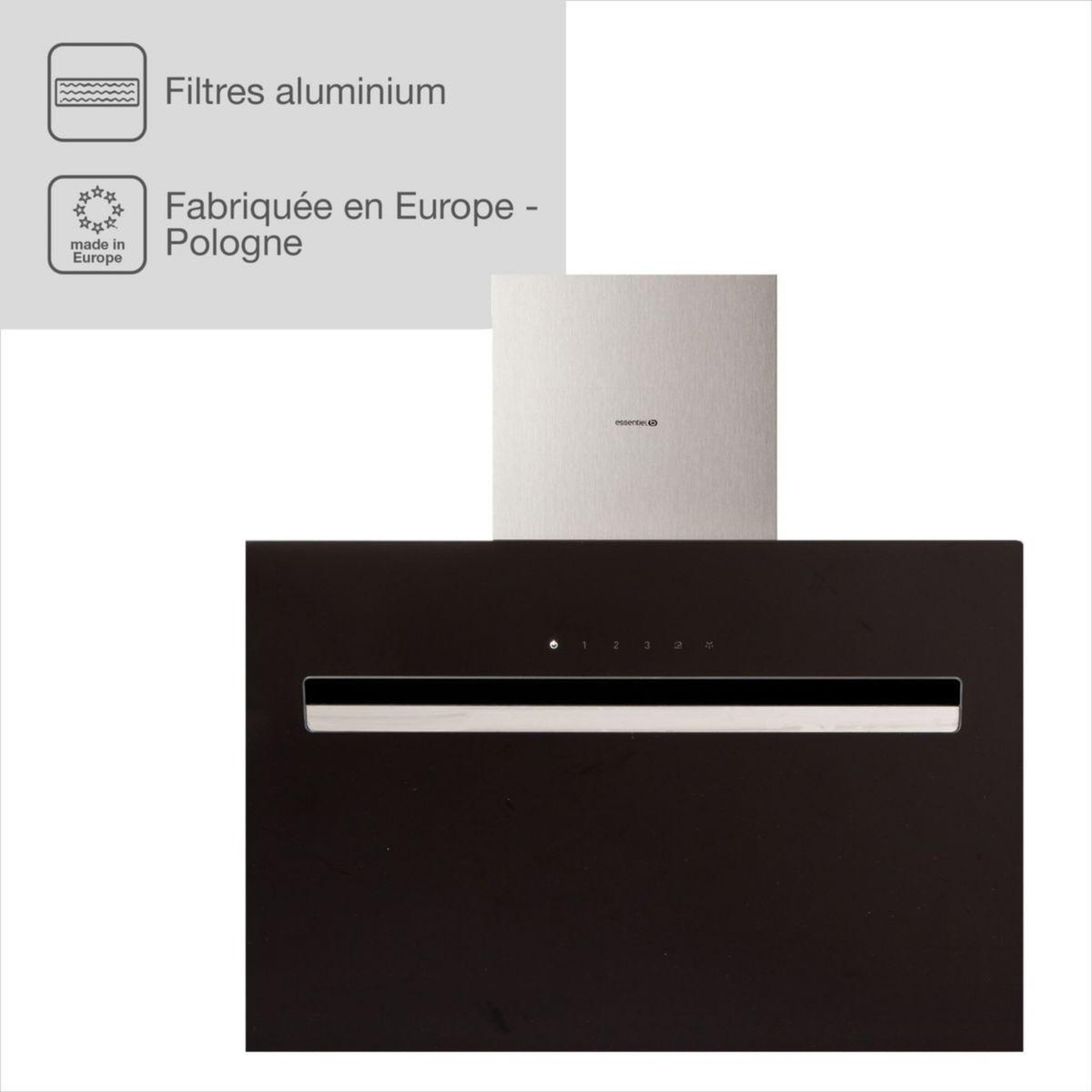 Voir la diapositive 3 : ESSENTIEL B Hotte décorative murale inclinée ehdd 914ni