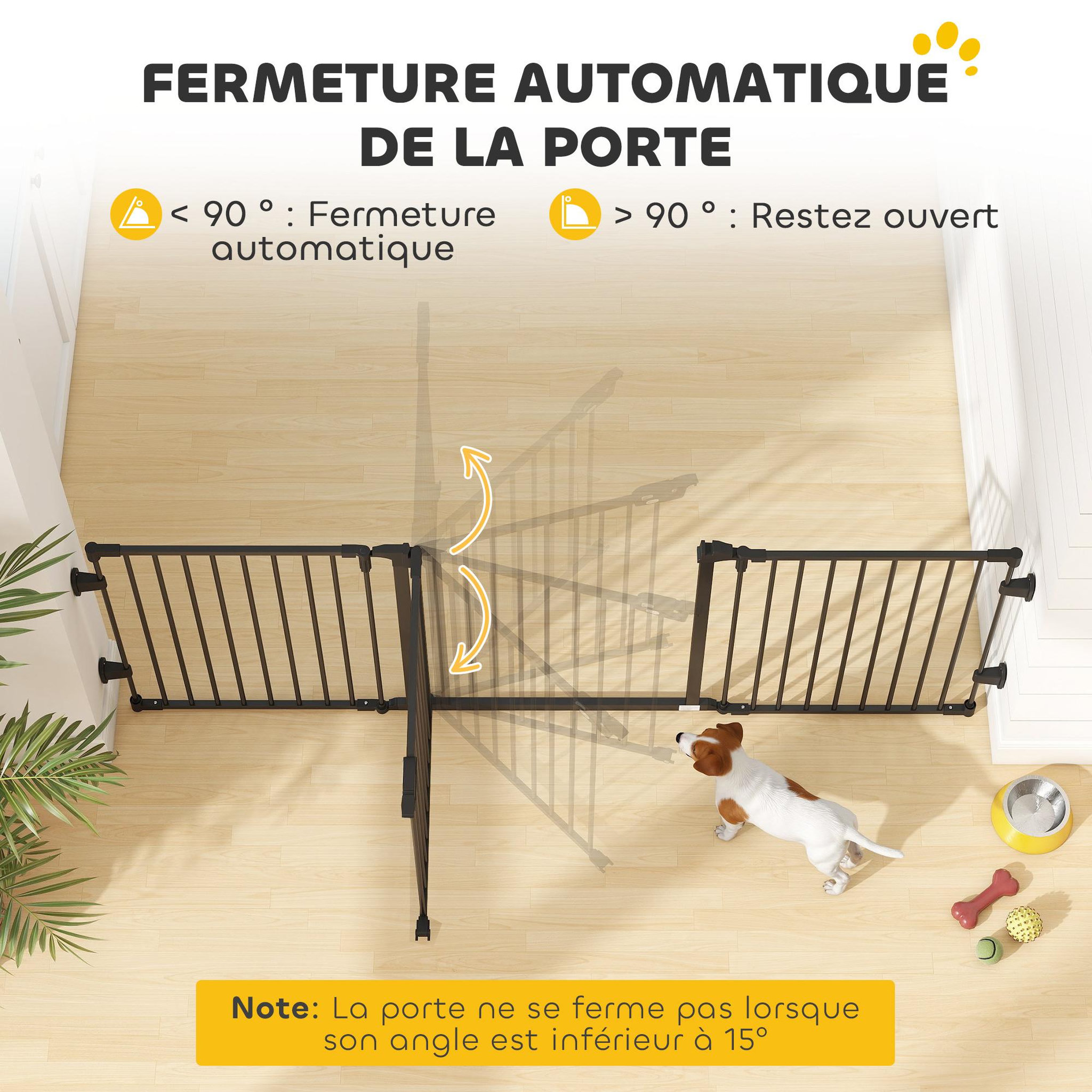 Voir la diapositive 6 : PAWHUT Barrière de sécurité chien pliable modulable 3 panneaux une porte dim. Max. L.202,5 x h.76 cm - acier noir