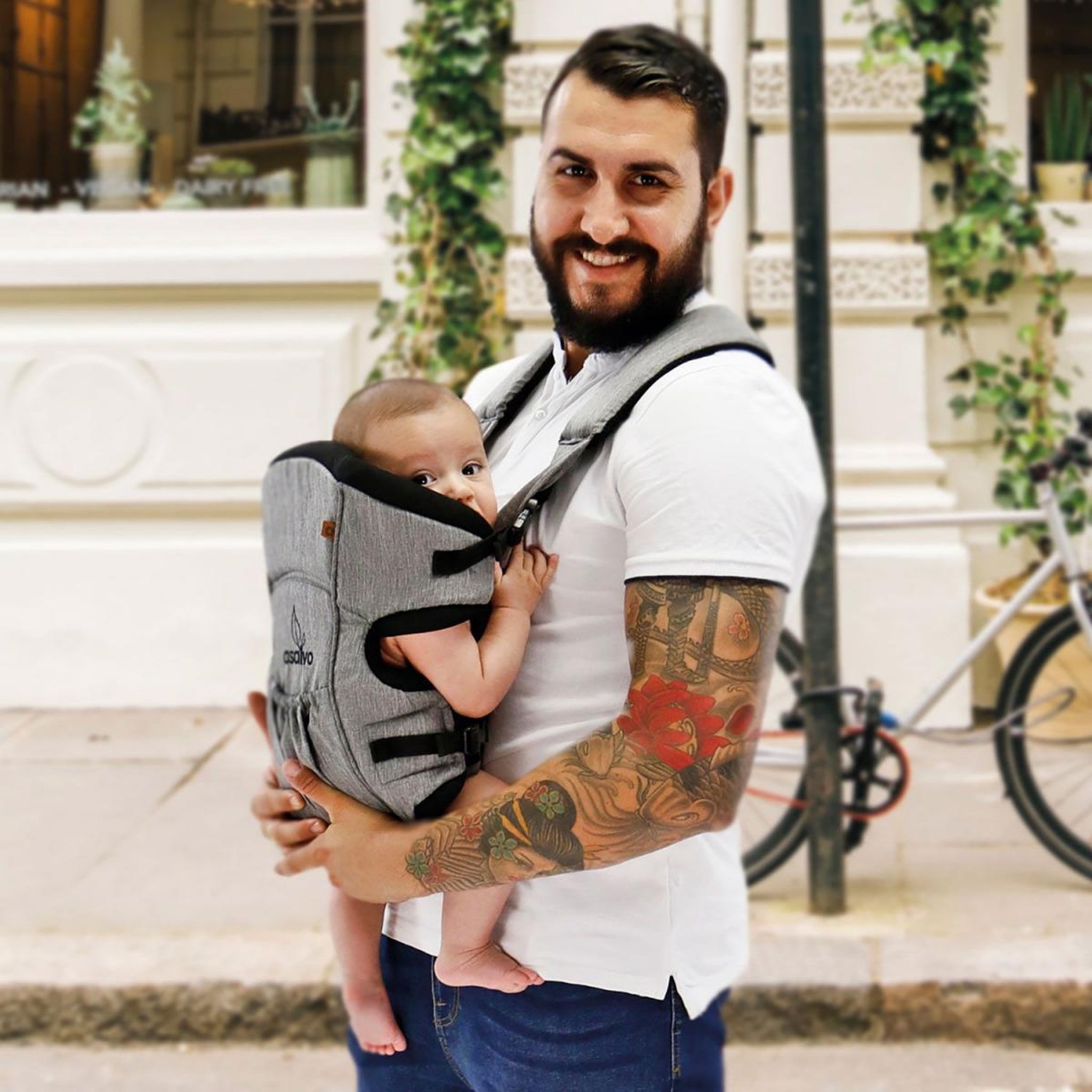 Voir la diapositive 2 : Asalvo Porte-bébé gris mélangé confortable et sécurisé