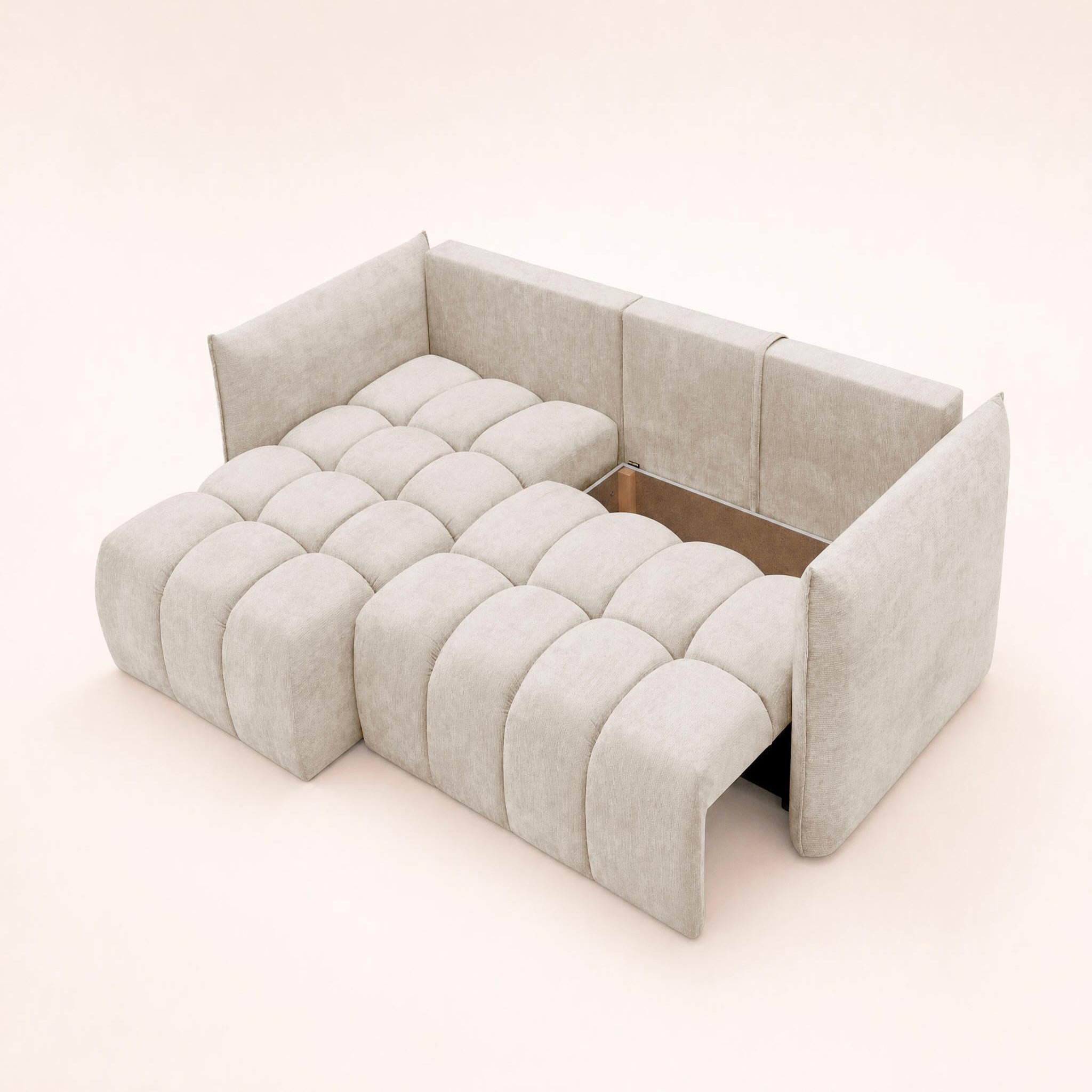Voir la diapositive 5 : BEST MOBILIER Ambroise - canapé d'angle gauche 4 places convertible avec coffre en velours texturé