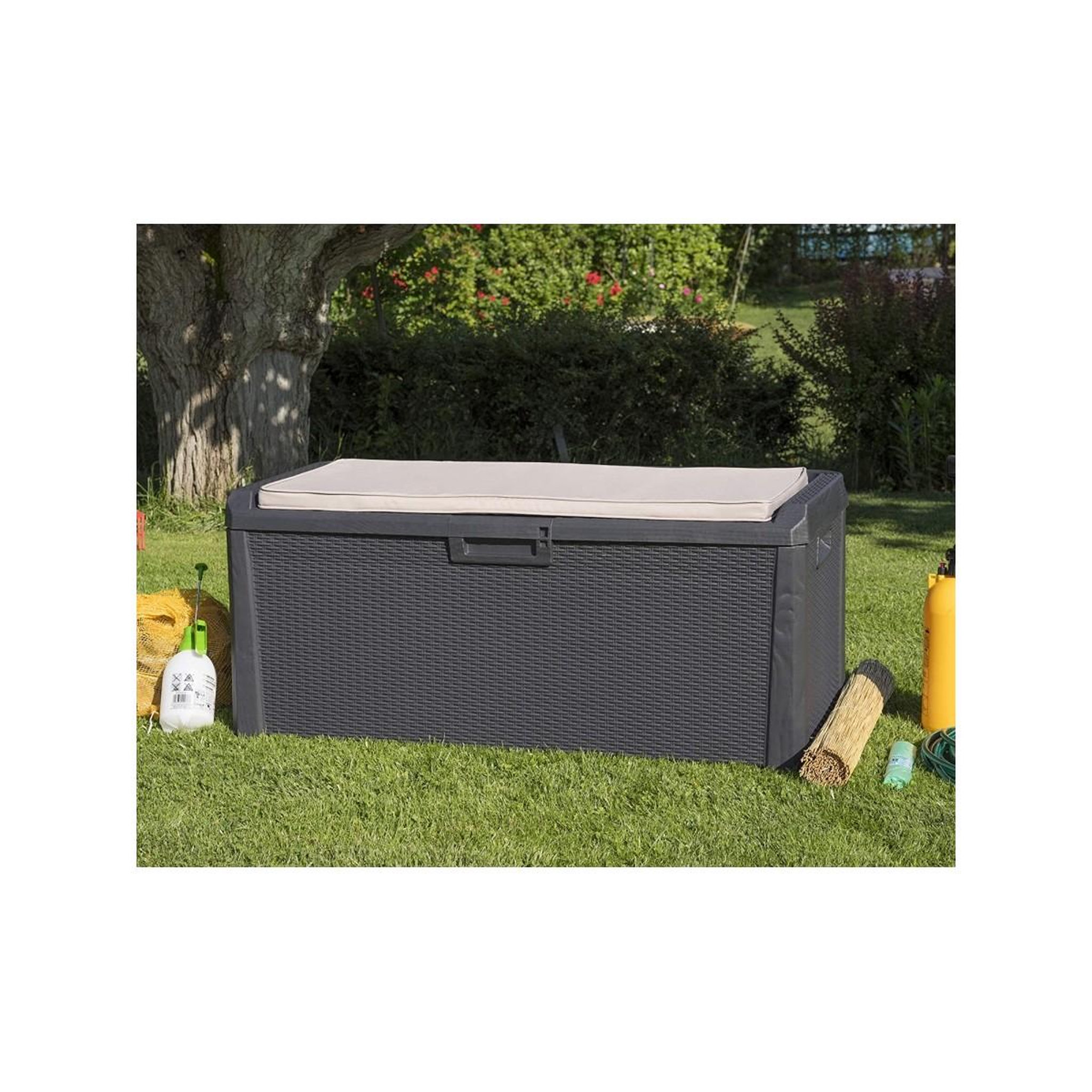 Voir la diapositive 4 : Toomax Coffre de jardin en résine 560 litres gris anthracite cousin inclus effet rotin l147xp72xh65 cm toomax