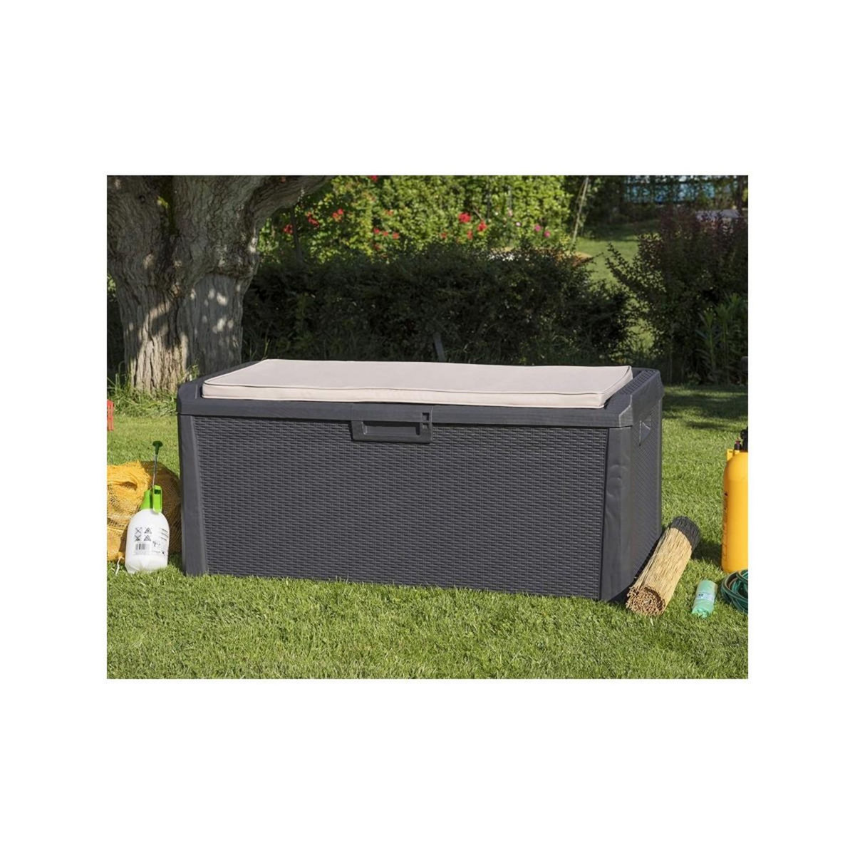 Toomax Coffre de jardin en résine 560 Litres Gris Anthracite Cousin inclus Effet rotin L147xP72xH65 cm TOOMAX