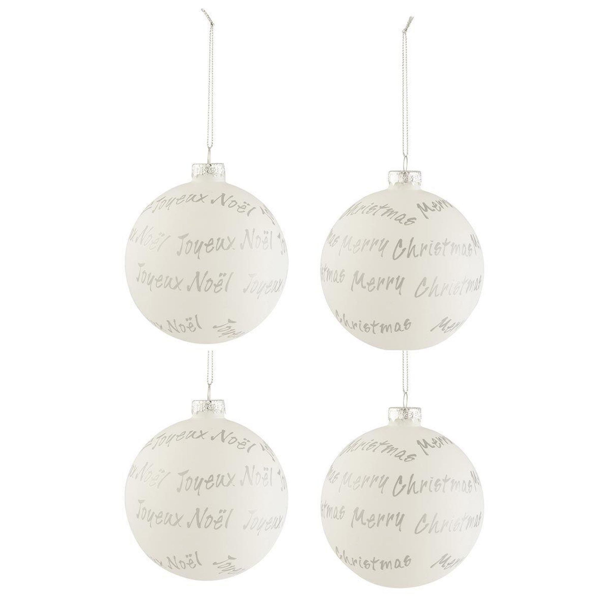 J-LINE Lot de 4 Boules de Noël  Xmas  10cm Blanc & Argent