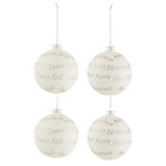 Paris Prix Lot de 4 Boules de Noël  Xmas  10cm Blanc & Argent