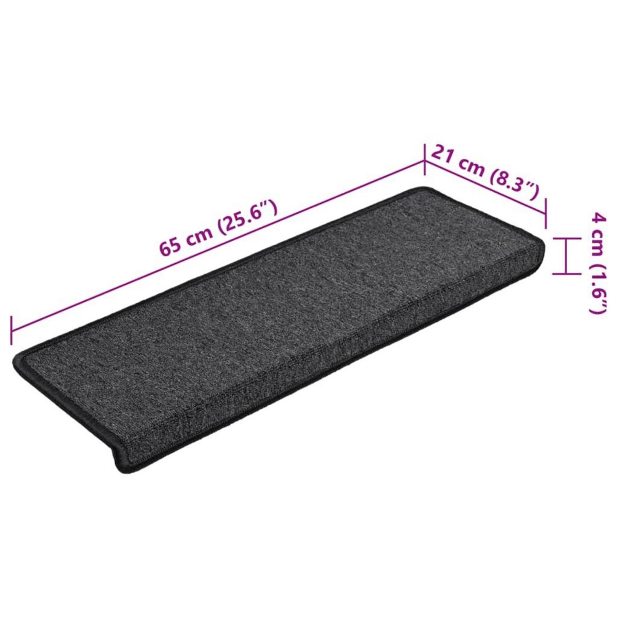 VIDAXL Tapis d'escalier 15 pcs 65x21x4 cm Anthracite