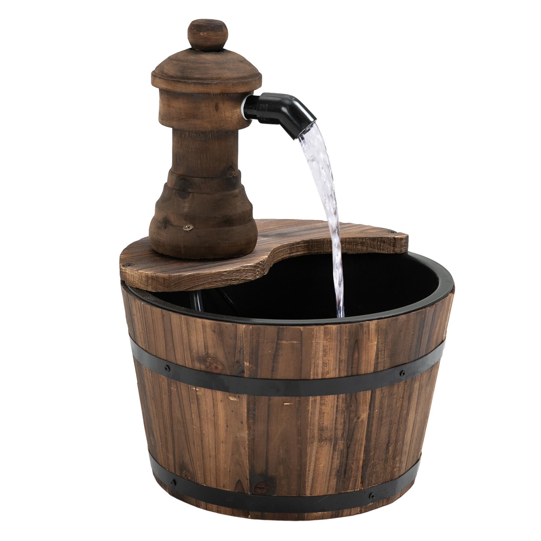 OUTSUNNY Fontaine de jardin tonneau pompe à eau submersible incluse Ø 27 x 37H cm bois de pin marron