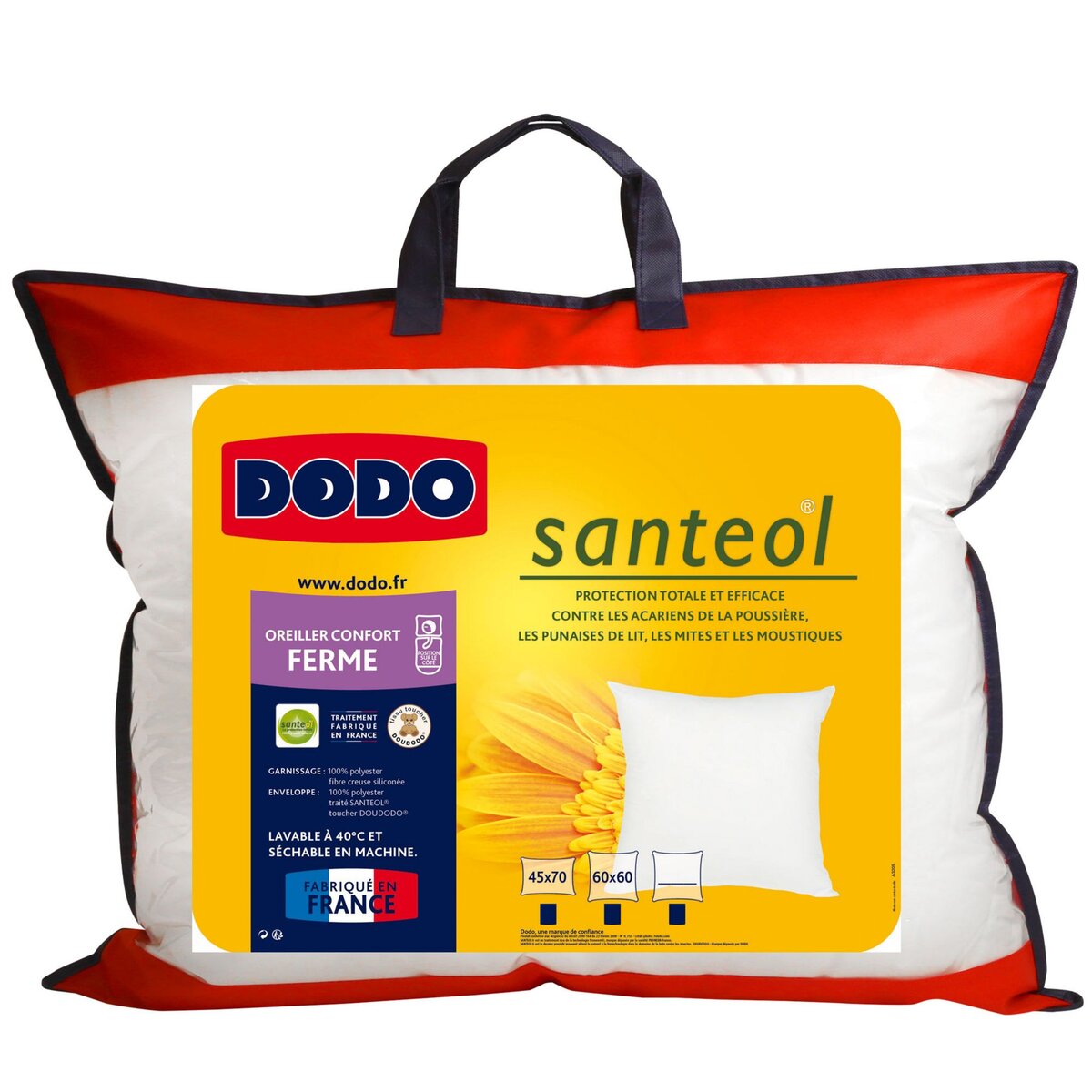 DODO Oreiller ferme traitement aux huiles essentielles Santeol anti insectes