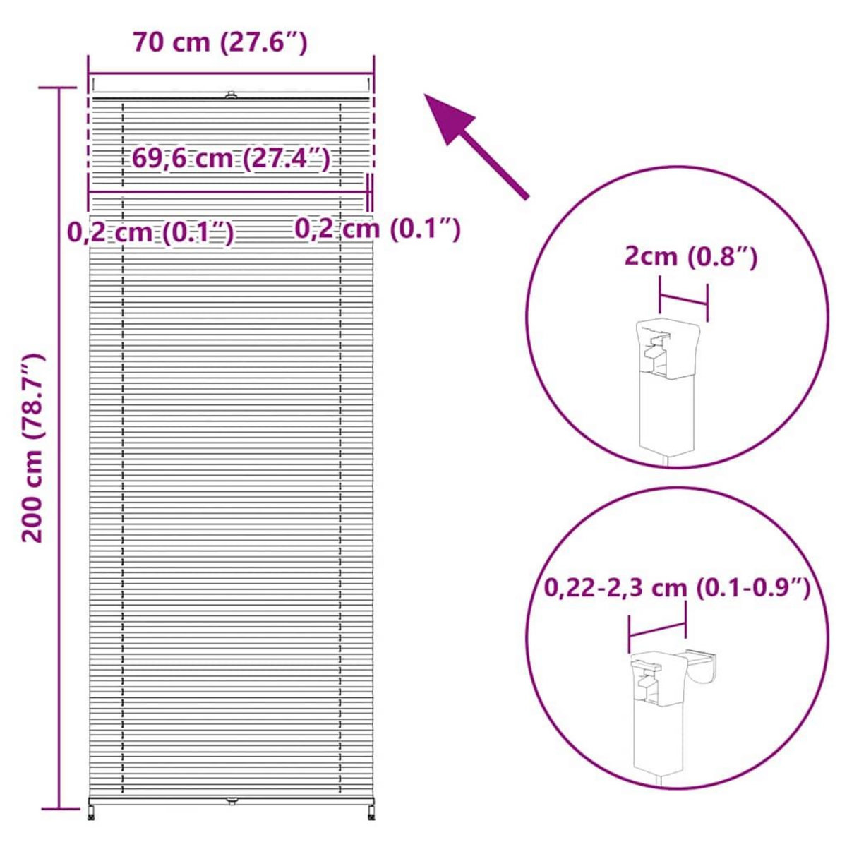 VIDAXL Store plisse 70x200 cm Creme