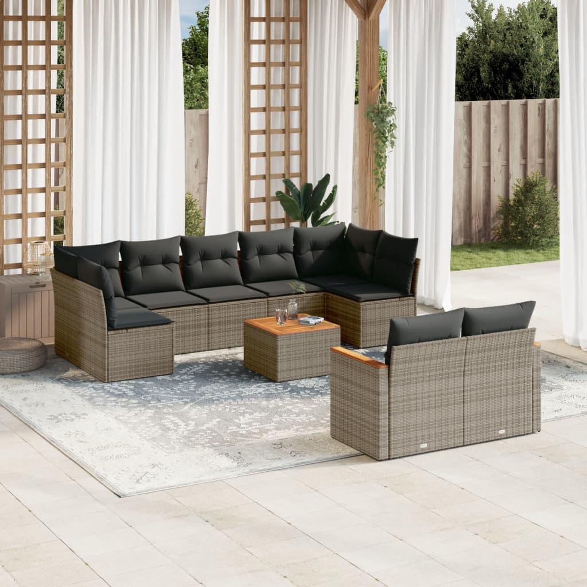 VIDAXL Salon de jardin avec coussins 10 pcs gris resine tressee