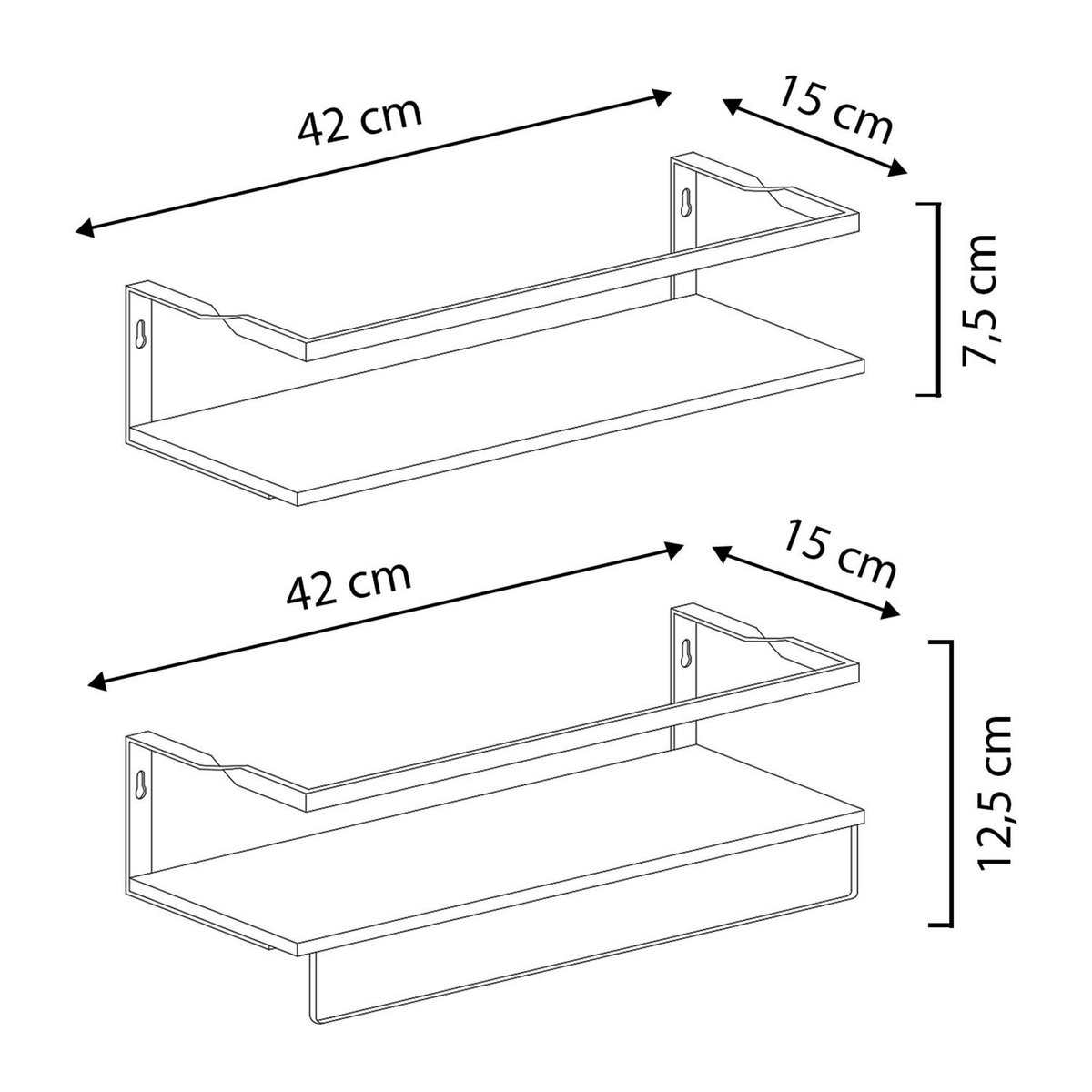 VS VENTA-STOCK Set de 2 étagères murales Xavi avec porte-serviettes, bois de pin