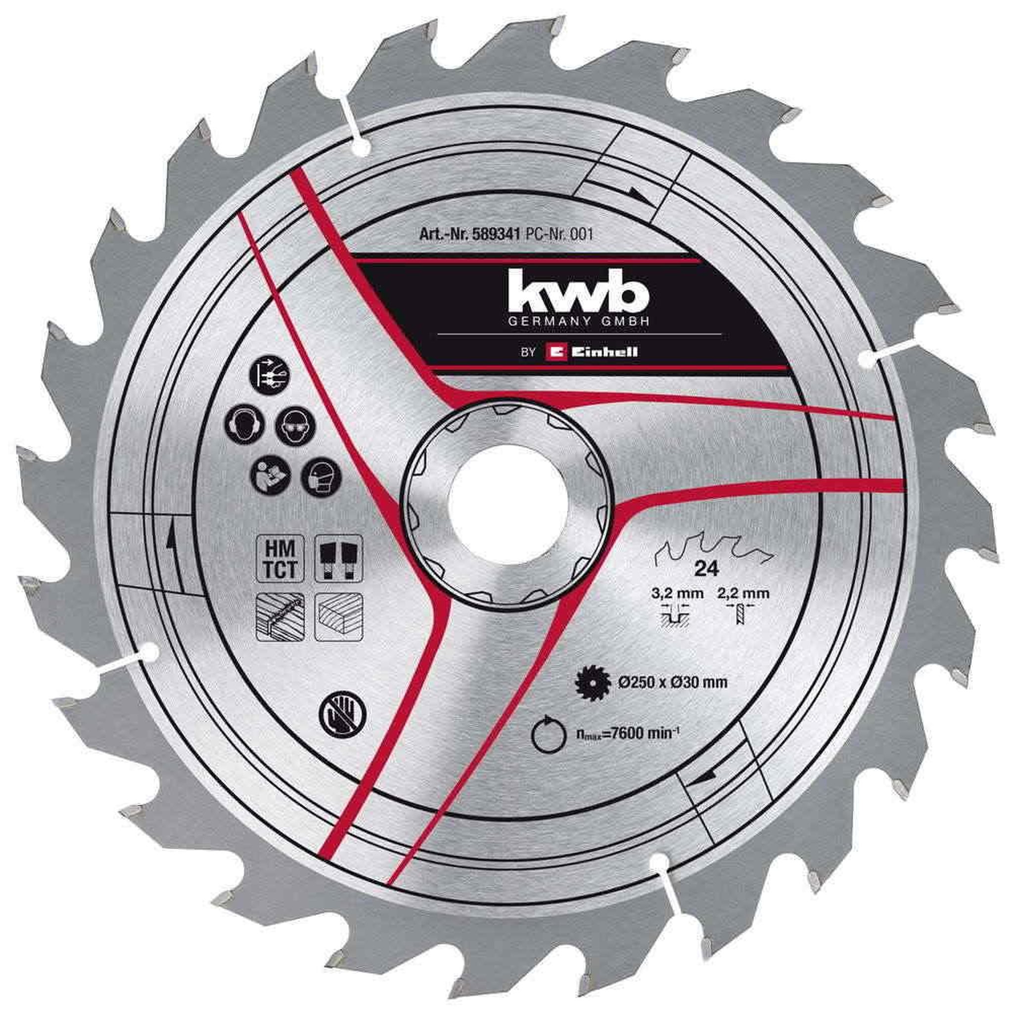 KWB Lame pour scie sur table diamètre 250x30x3,2 mm, 24 dents