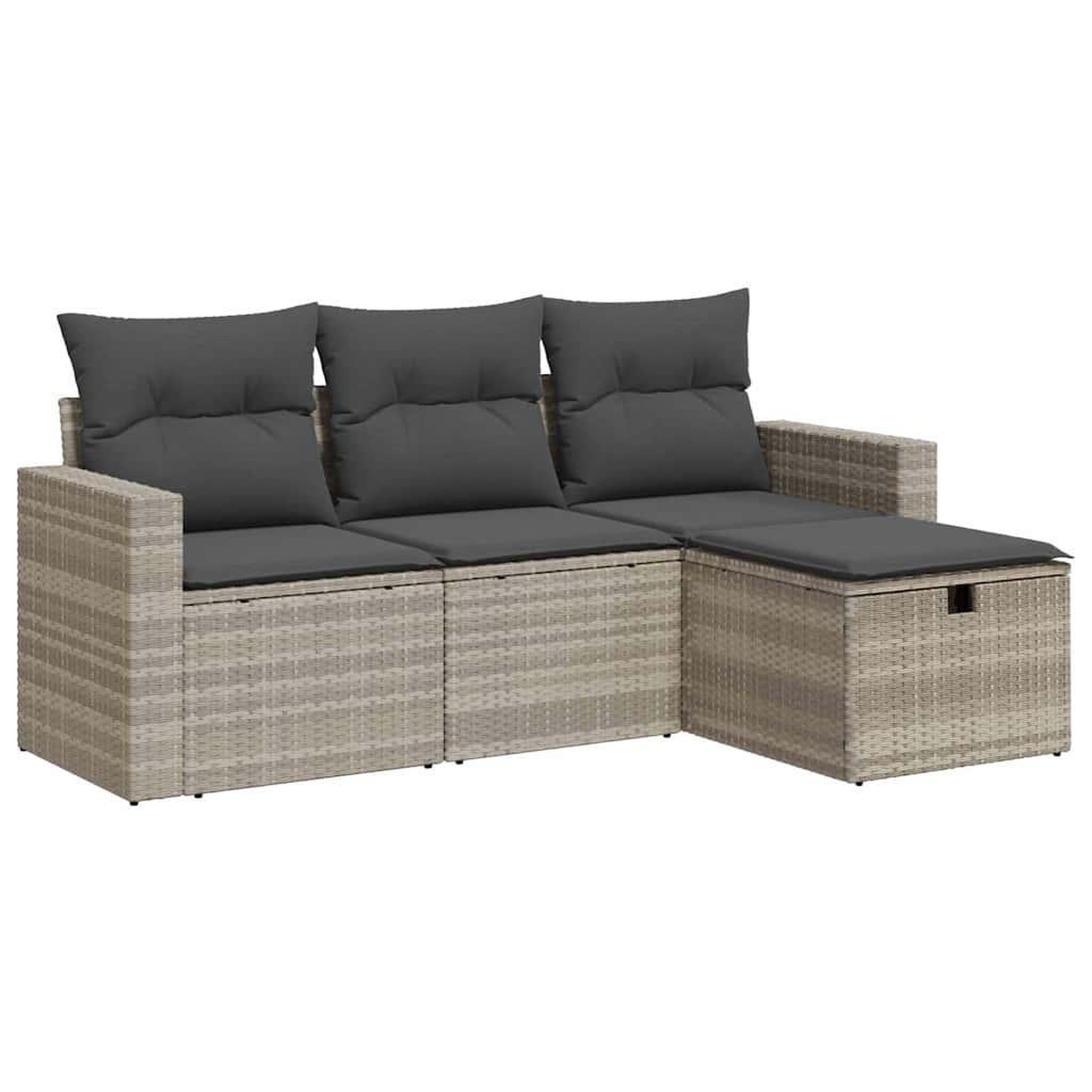 Voir la diapositive 2 : VIDAXL Salon de jardin 4 pcs avec coussins gris clair resine tressee
