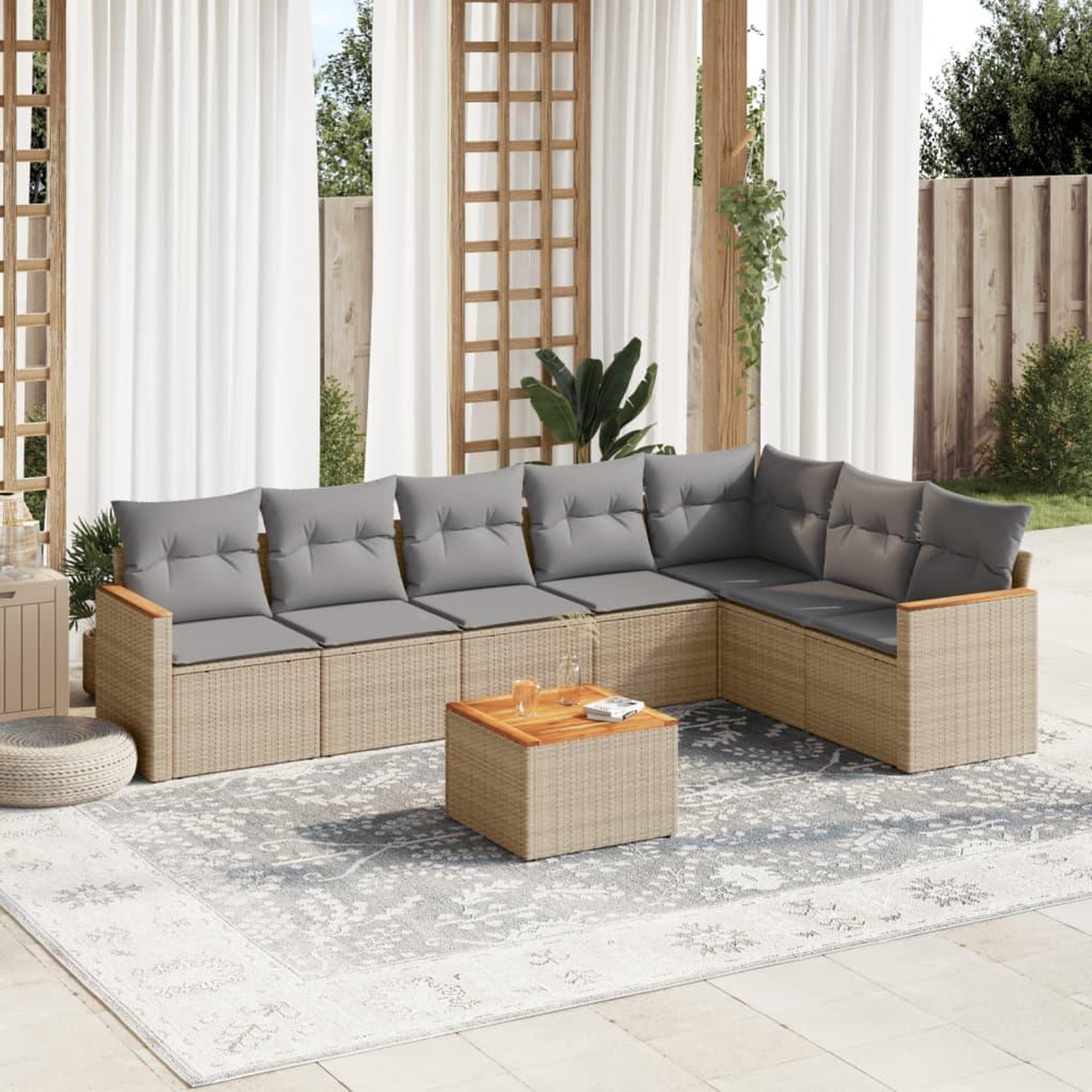 VIDAXL Salon de jardin avec coussins 8pcs melange beige resine tressee