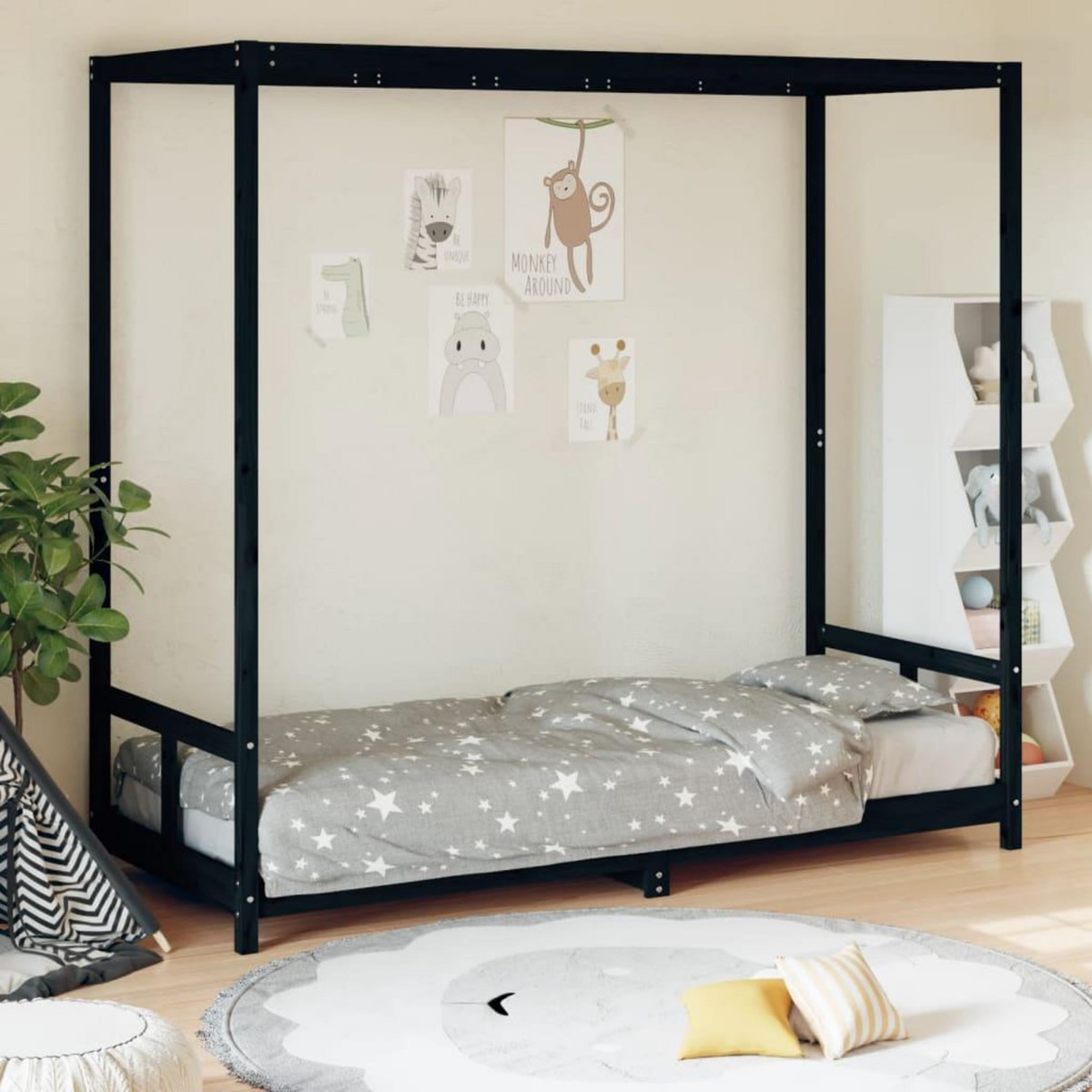 VIDAXL Cadre de lit pour enfants noir 80x200 cm bois de pin massif