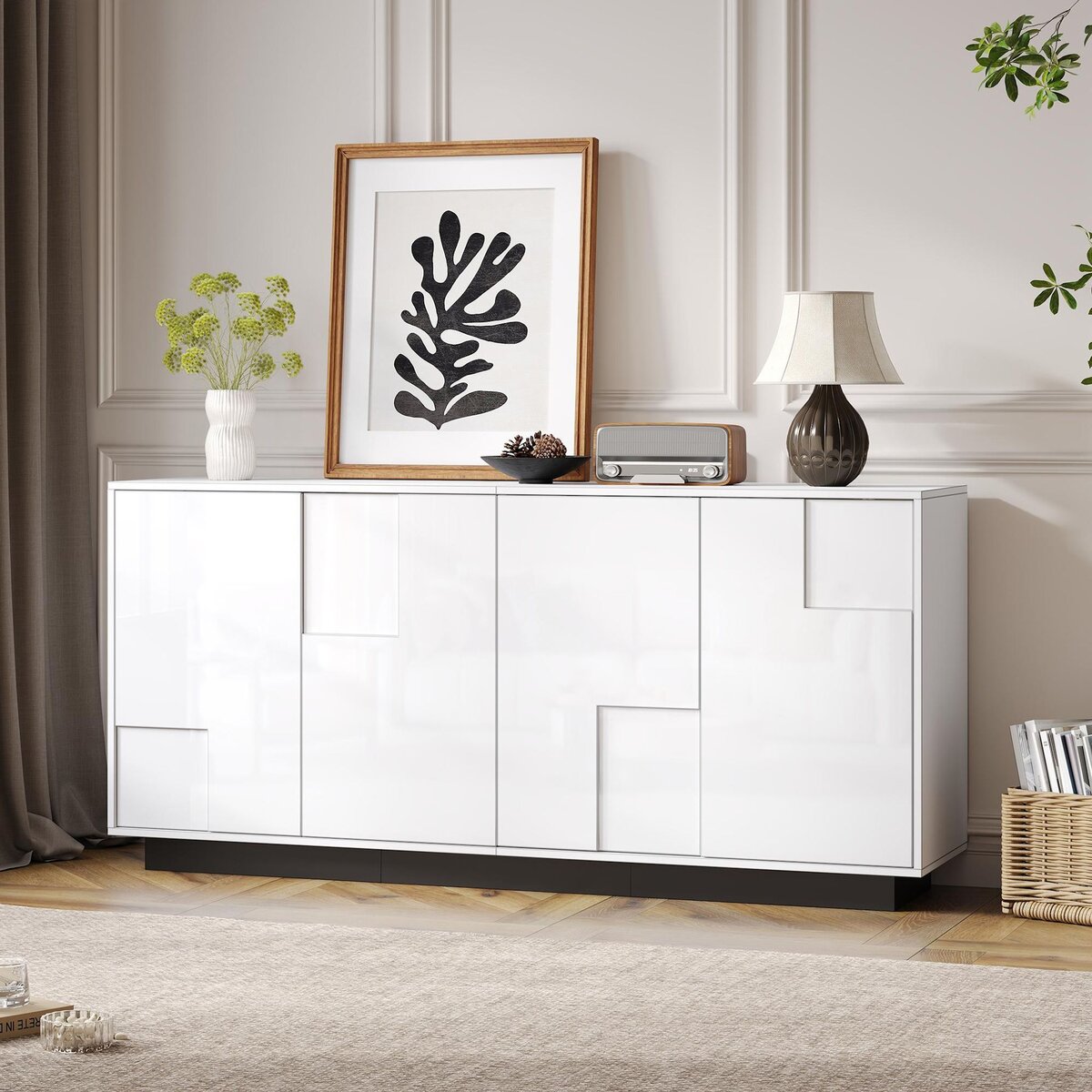 MERAX Buffet 4 porte(s) 0 tiroir(s) - 160 cm blanc panneau de particules