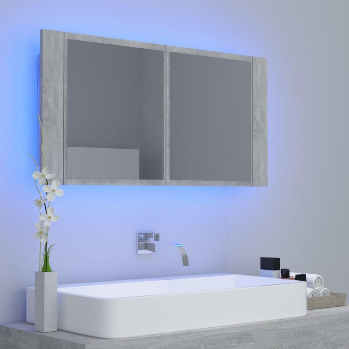 VIDAXL Armoire de salle de bain a miroir LED Gris beton Acrylique