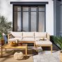 Voir la diapositive 2 : SWEEEK Salon de jardin d'angle bois d'acacia. corde et polyester 3 places table rectangulaire naturel et beige