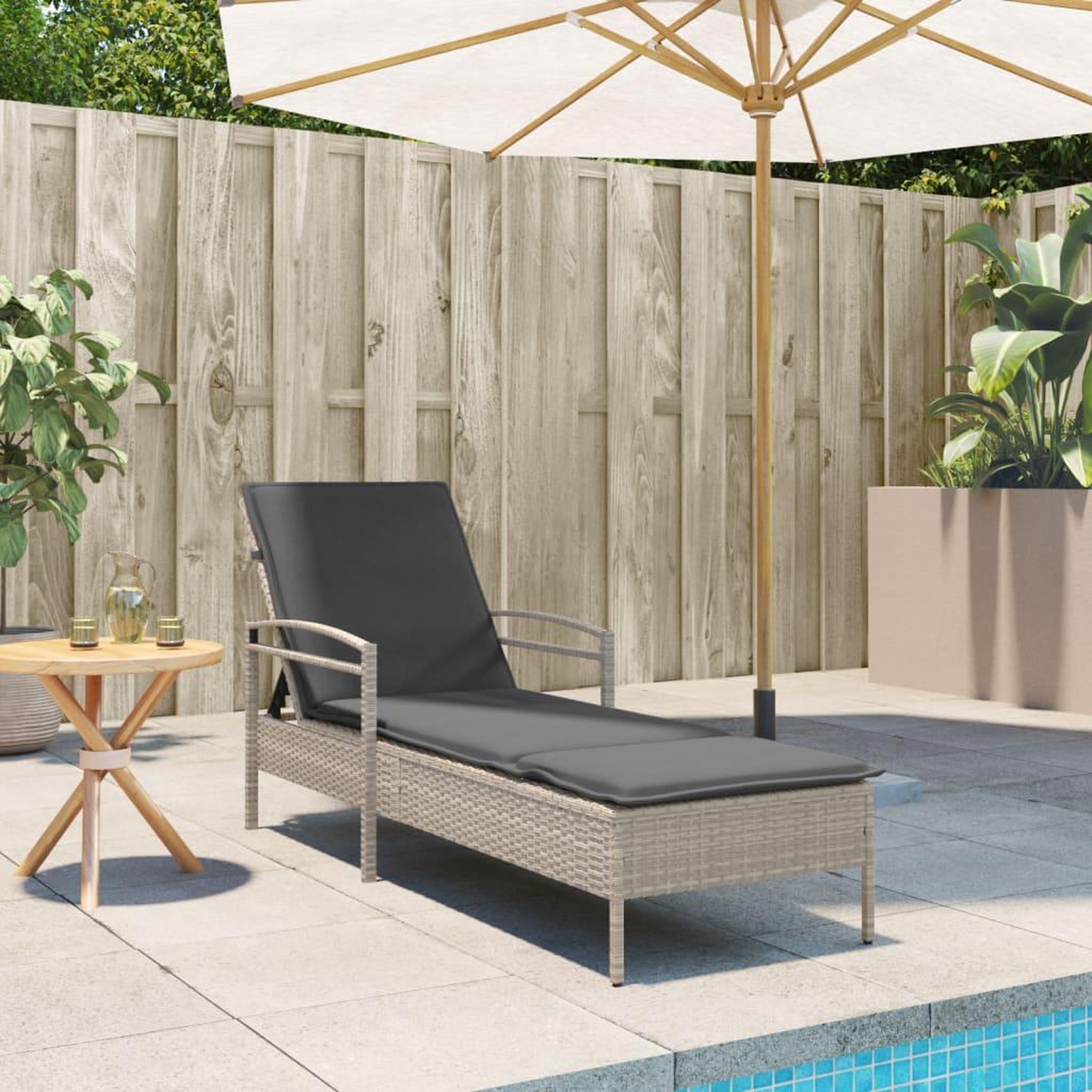 Voir la diapositive 3 : VIDAXL Chaise longue et coussin gris clair 63x200x81 cm resine tressee