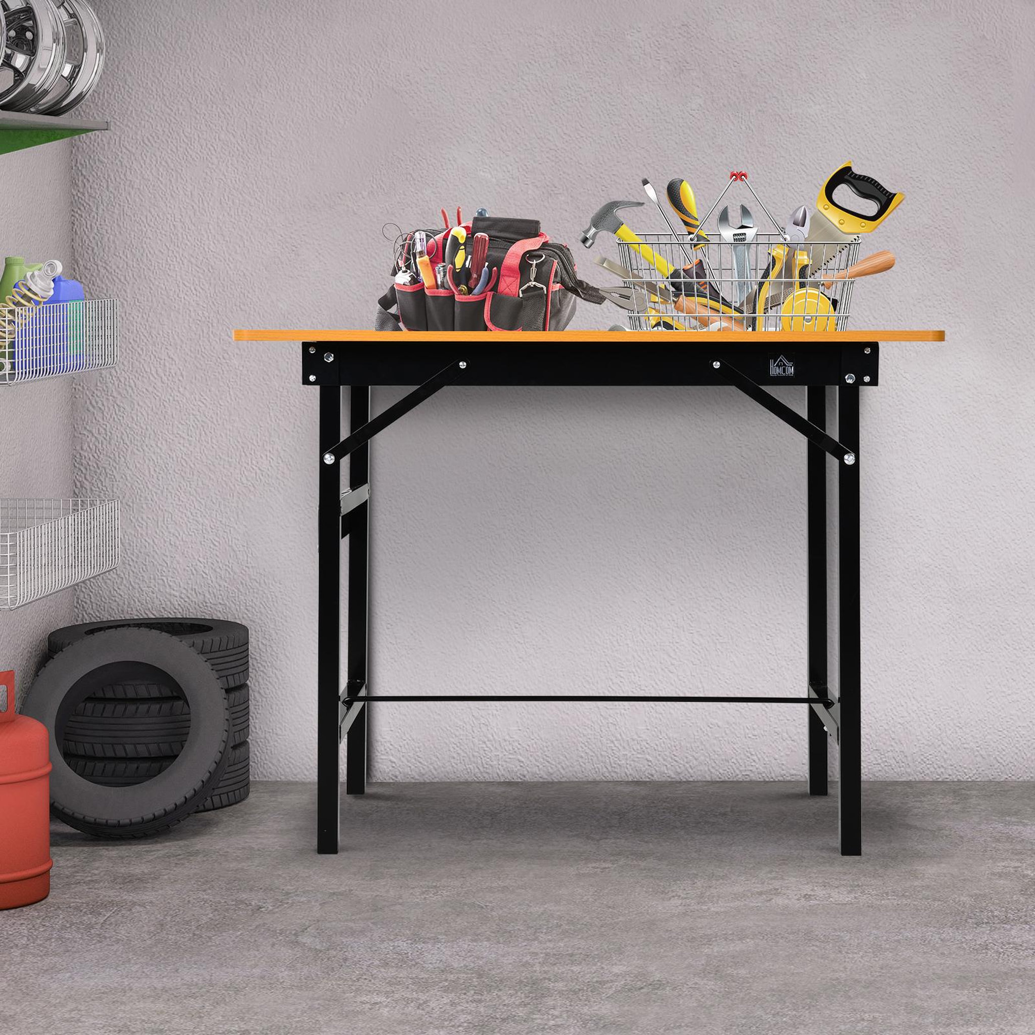 Voir la diapositive 2 : HOMCOM HOMCOM Établi pliable dim. 100L x 60l x 75H cm - table de travail bricolage avec règle et rapporteur - porte-outils intégré - acier MDF