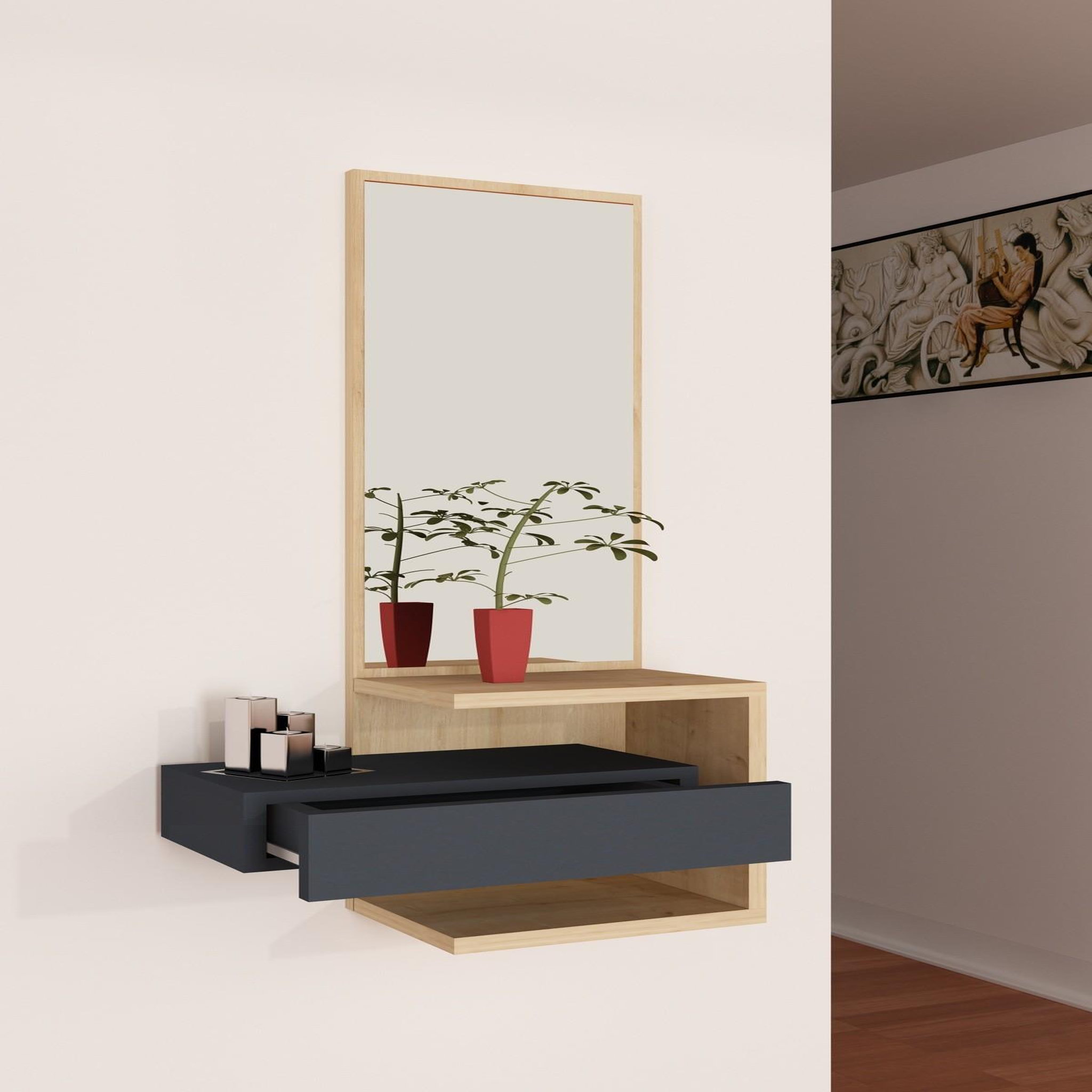 Voir la diapositive 3 : Habitat et Jardin Meuble d'entrée en bois  stella  - 49 x 31 x 90 cm - chêneanthracite