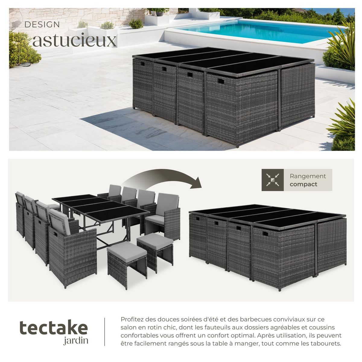 tectake Salon de jardin pour 8 à 10 personnes gris/gris clair