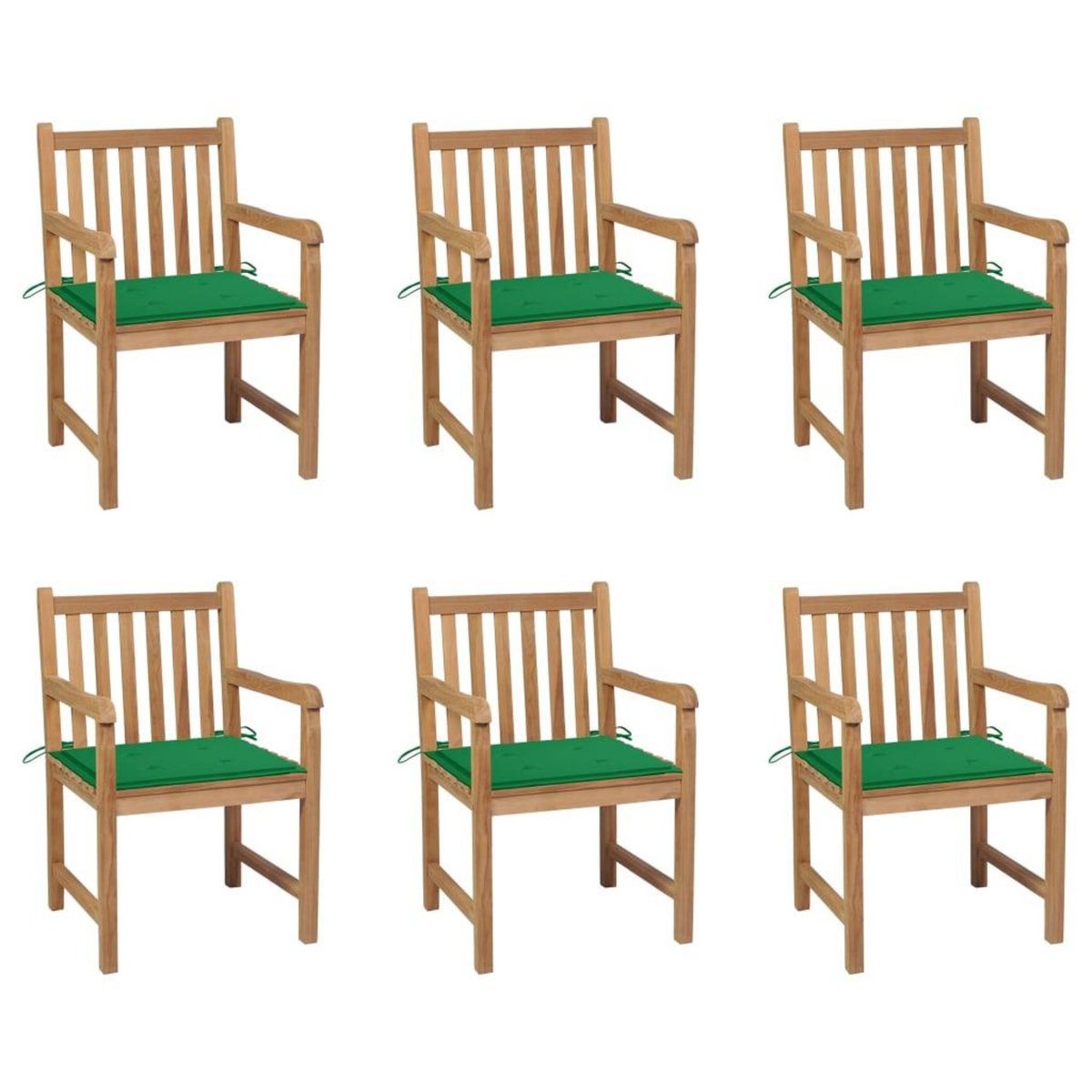 VIDAXL Chaises de jardin lot de 6 et coussins vert Bois de teck massif