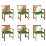 VIDAXL Chaises de jardin lot de 6 et coussins vert Bois de teck massif