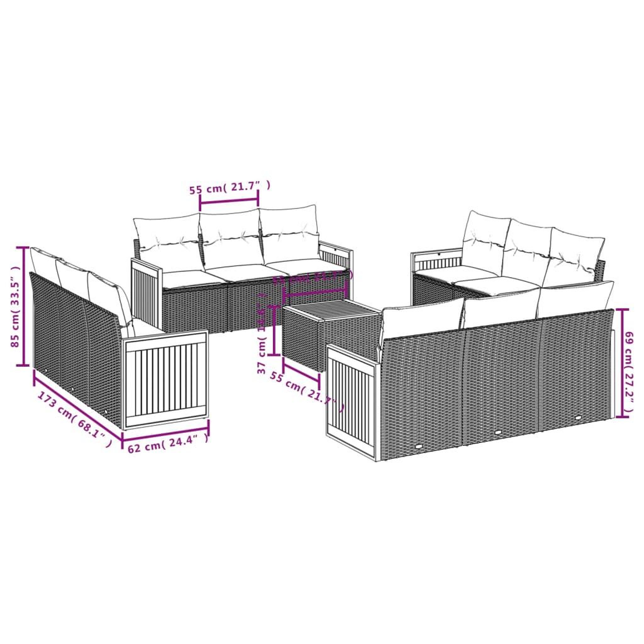 Voir la diapositive 6 : VIDAXL Salon de jardin avec coussins 13 pcs beige resine tressee