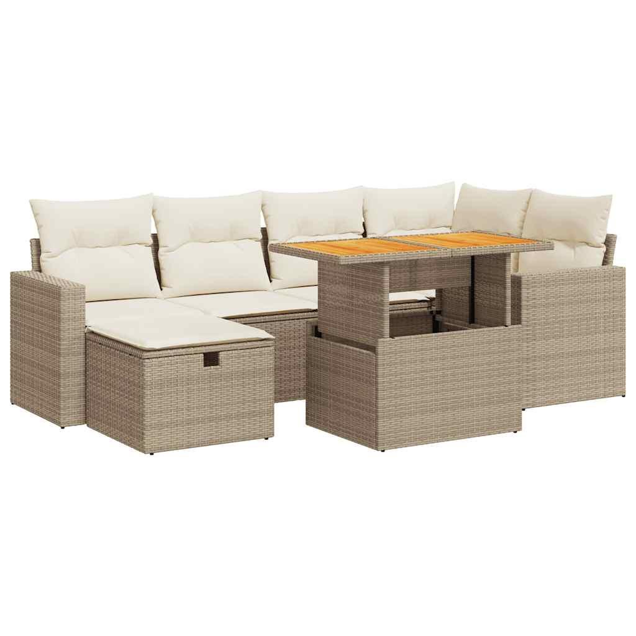 Voir la diapositive 2 : VIDAXL Salon de jardin avec coussins 8 pcs beige resine tressee acacia