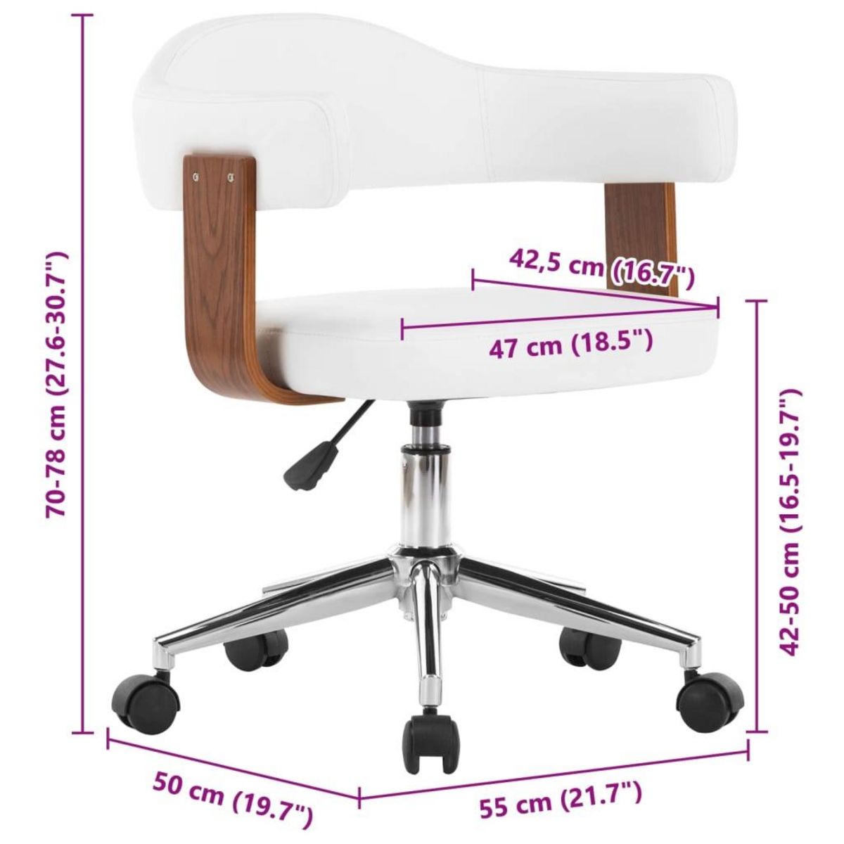 VIDAXL Chaise pivotante de bureau Blanc Bois courbe et similicuir