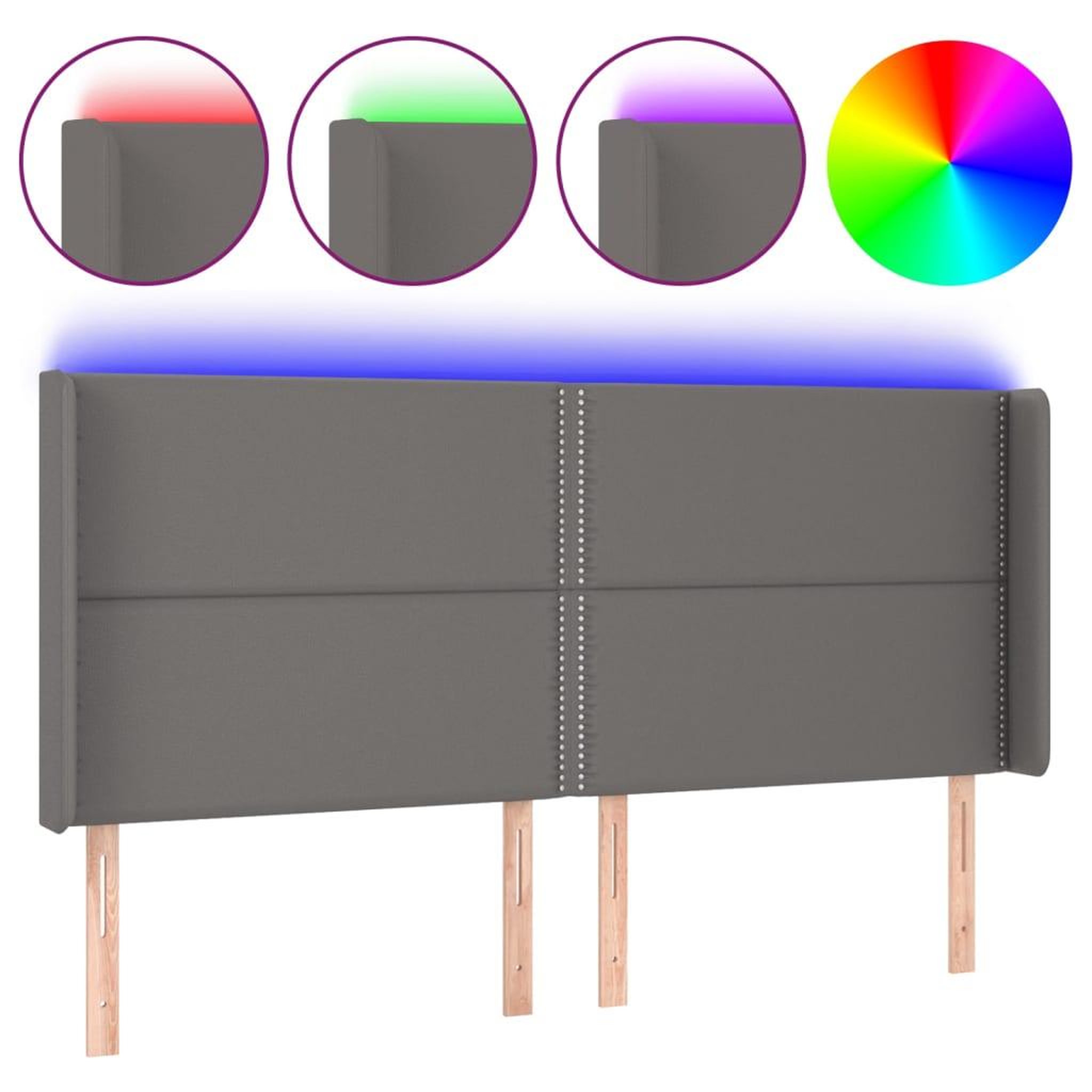 Voir la diapositive 2 : VIDAXL Tete de lit a LED Gris 163x16x118/128 cm Similicuir