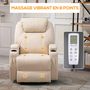 Voir la diapositive 5 : HOMCOM Fauteuil luxe de relaxation et massage inclinaison dossier repose-pied électrique revêtement synthétique crème