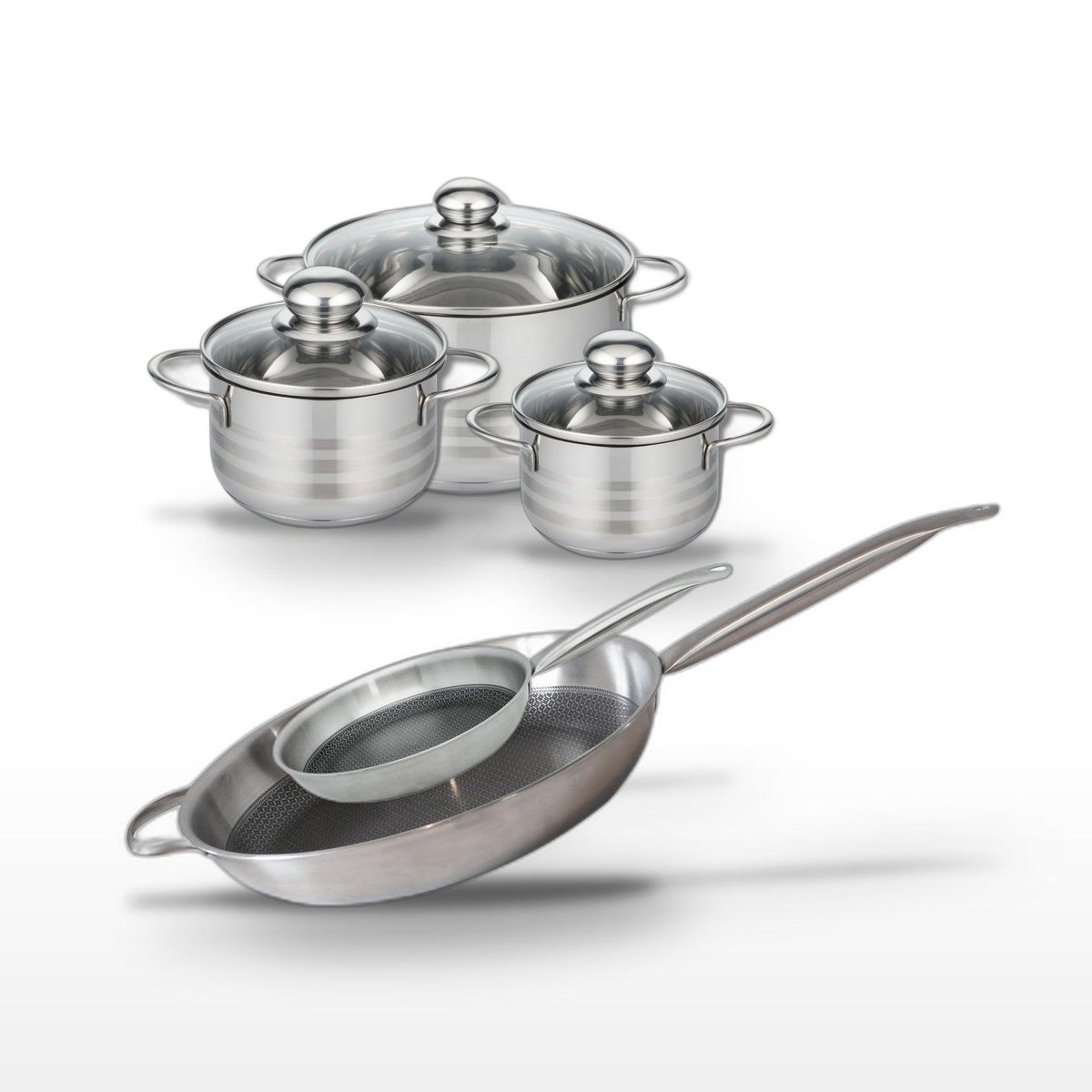 ELO Lot 2 Poêles 24/32 cm et 3 Faitouts 14/16/20 cm Elo Relief Solution