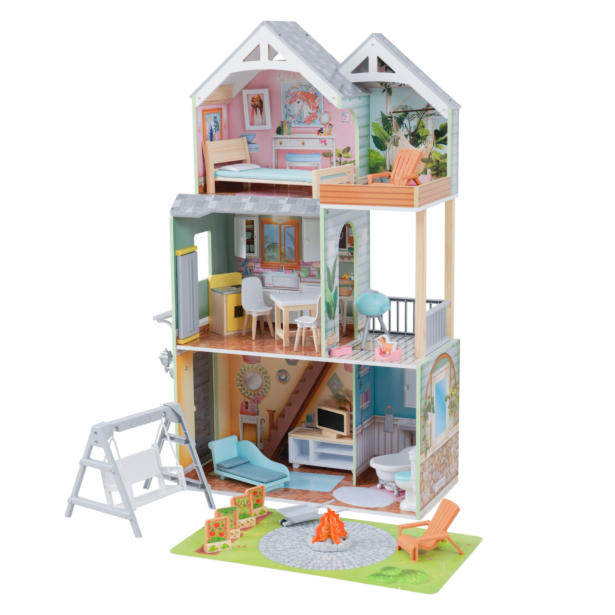 Voir la diapositive 2 : Kidkraft Maison Hallie en bois pour poupées de 30 cm