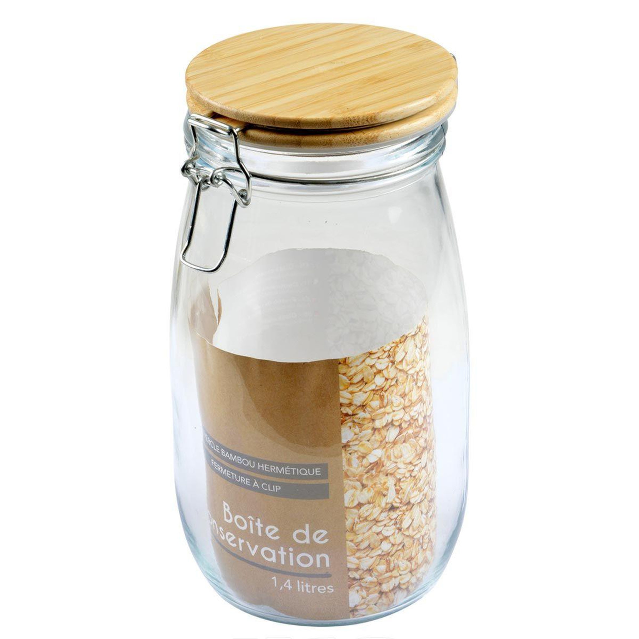 Voir la diapositive 2 : HOMEA Boîte de Conservation Hermétique  Bambou  1,4L Beige