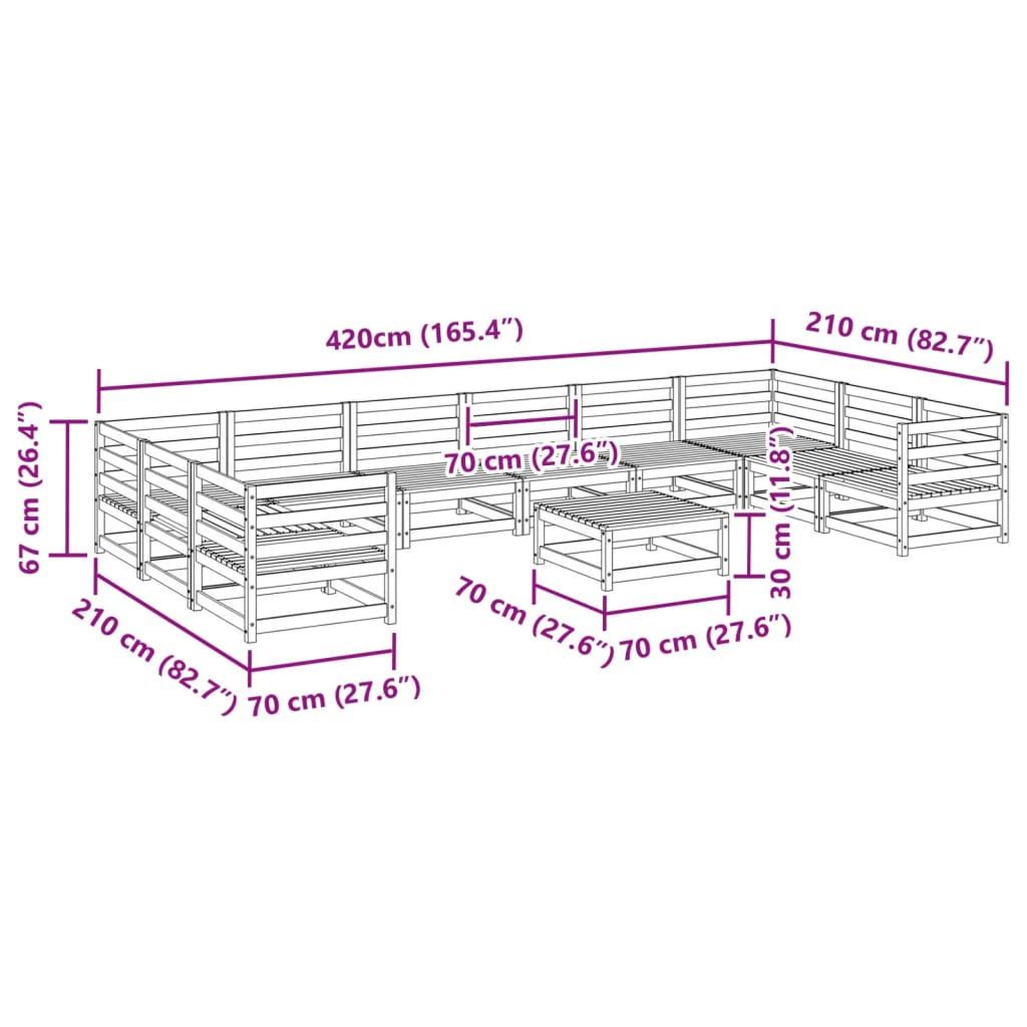 Voir la diapositive 6 : VIDAXL Salon de jardin 11 pcs bois massif sapin de douglas
