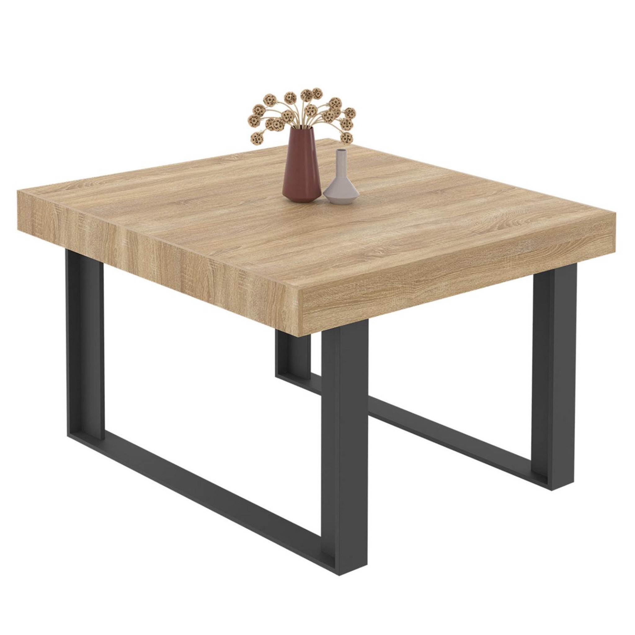 ID MARKET Table à manger carrée phoenix 6 personnes bois et noir 120 cm