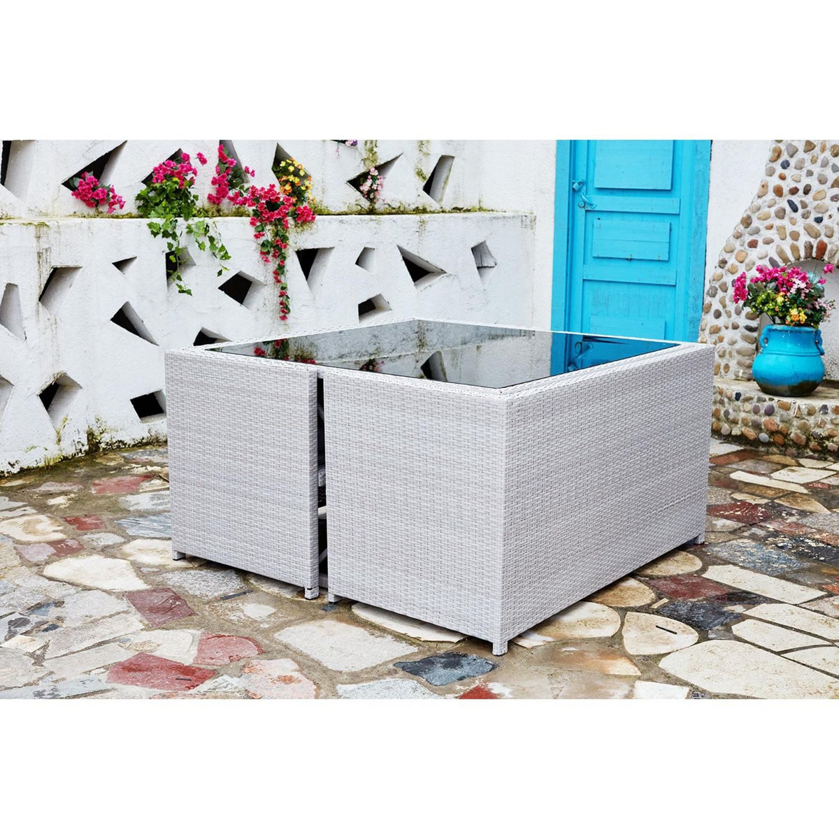 CONCEPT USINE Salon de jardin encastrable 8 places en résine gris NOUMÉA