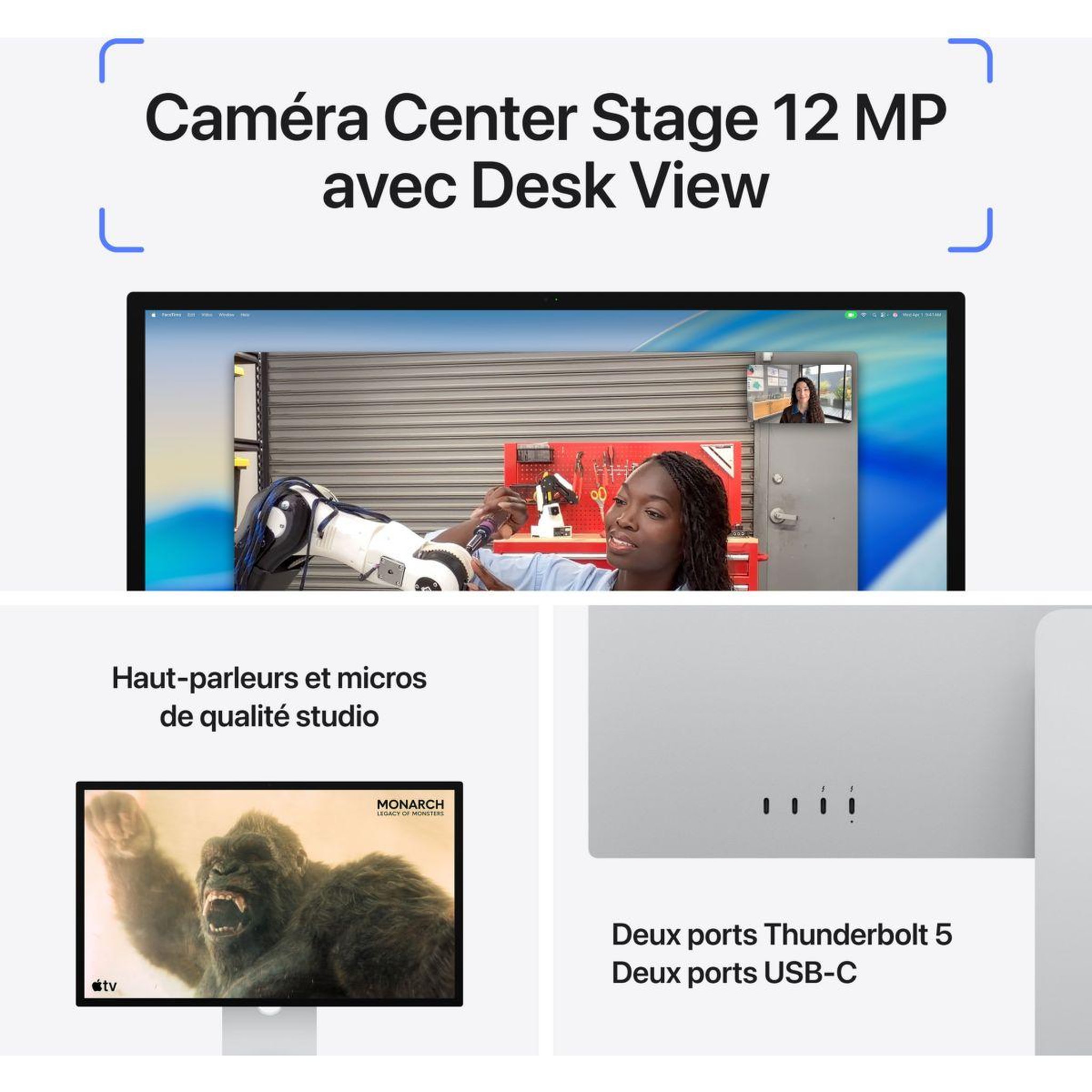 Voir la diapositive 4 : APPLE Ecran pc 5k studio display 5k 27  ips o-texturé 5k usb-c 96w
