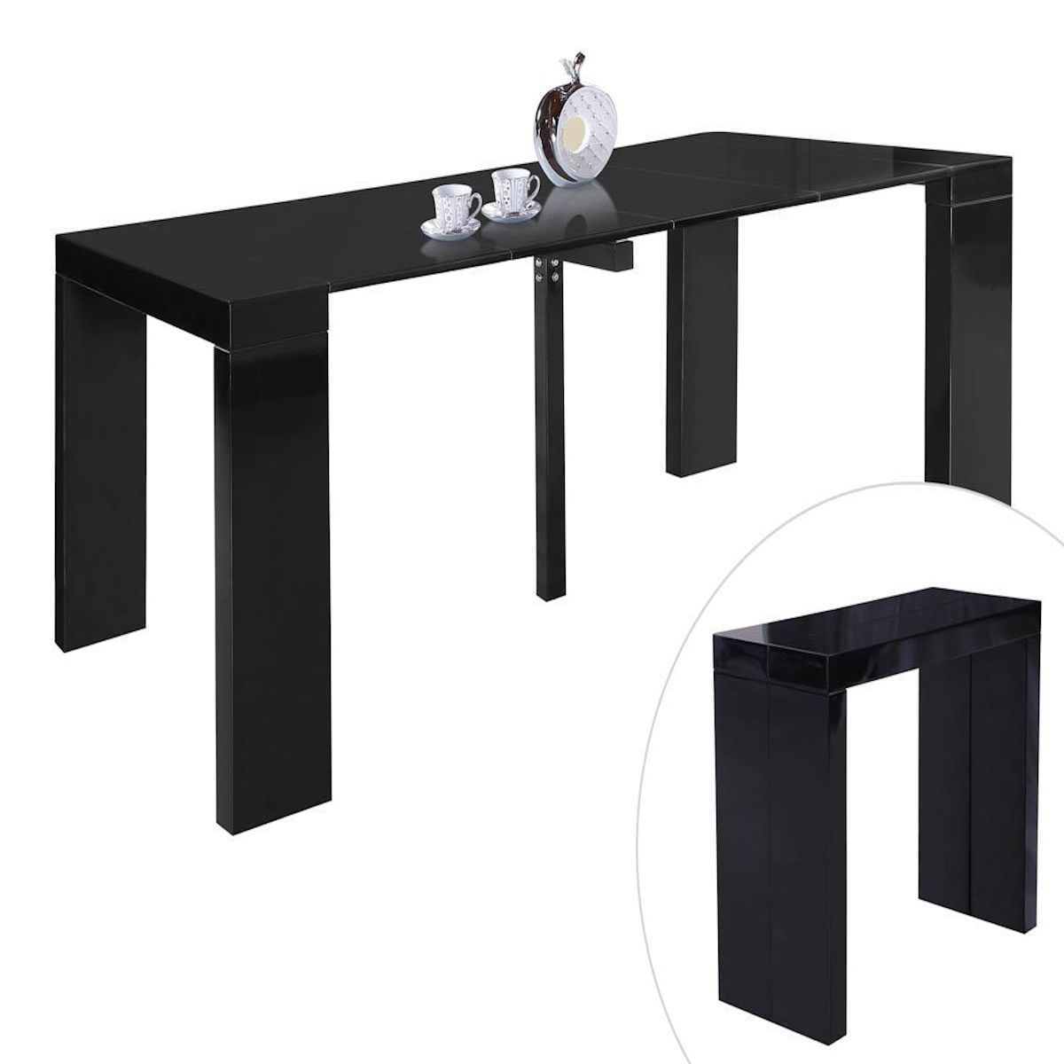 Habitat et Jardin Table repas extensible  Dina  - 200/40 x 94 x 75 cm -  Noir laqué