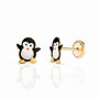 Voir la diapositive 1 : L'ATELIER D'AZUR Boucles d'Oreilles Enfant en Or 18 Carats 750 Jaune et Émail – Motif Pingouin