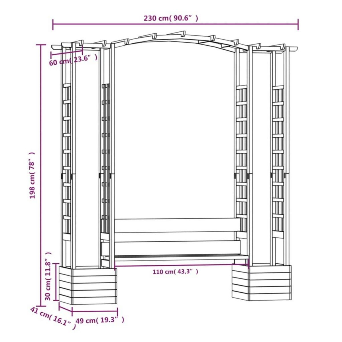 VIDAXL Pergola de jardin avec banc et jardinieres Bois de pin impregne