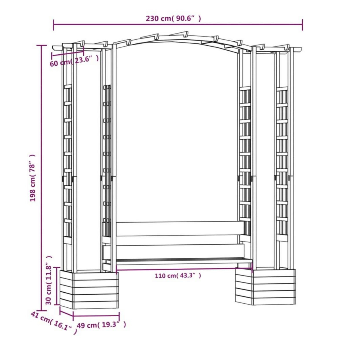 VIDAXL Pergola de jardin avec banc et jardinieres Bois de pin impregne